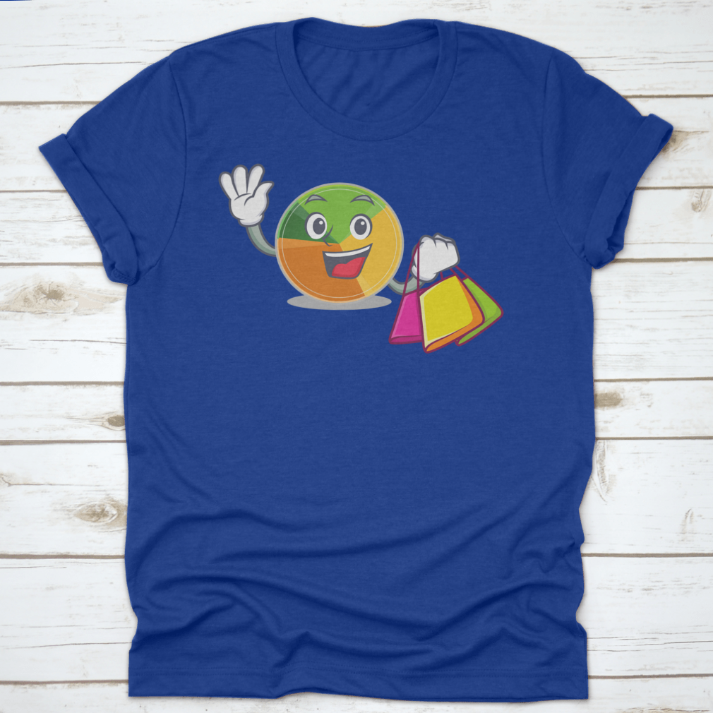 A playful t-shirt featuring a happy pie chart character waving and holding, designed for comfort and style.