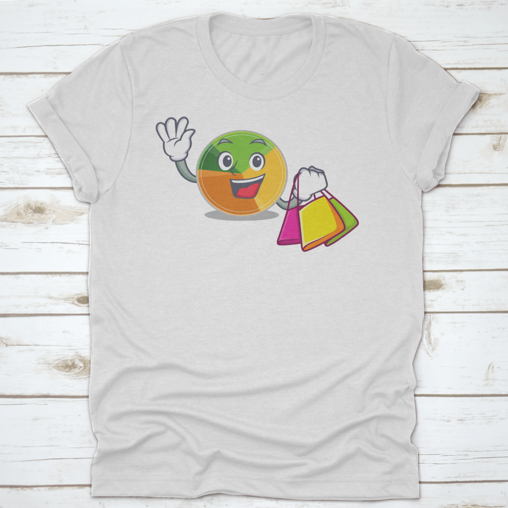 A playful t-shirt featuring a happy pie chart character waving and holding, designed for comfort and style.