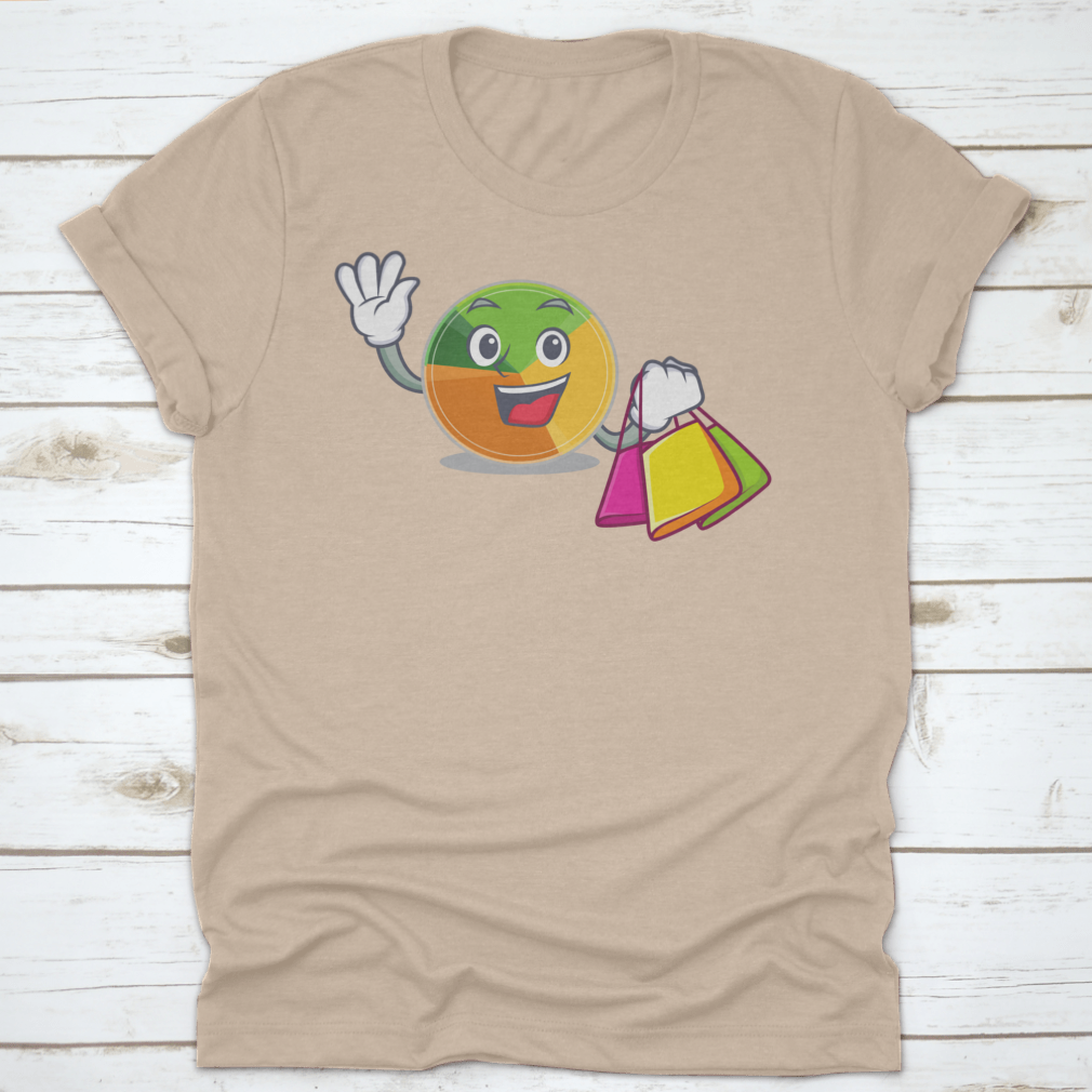 A playful t-shirt featuring a happy pie chart character waving and holding, designed for comfort and style.