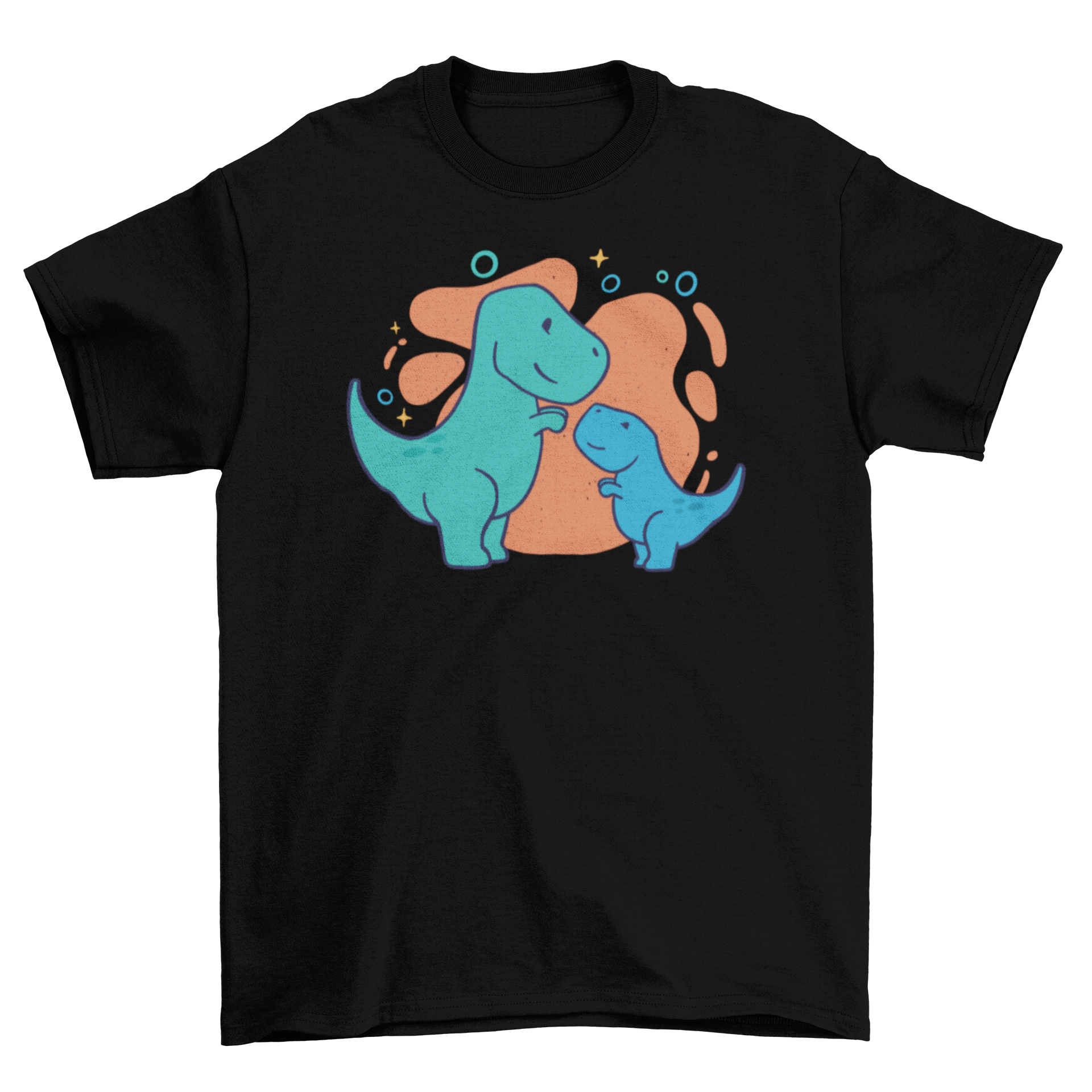 Cute dinosaurs t-shirt featuring two playful dinosaur designs in vibrant colors.