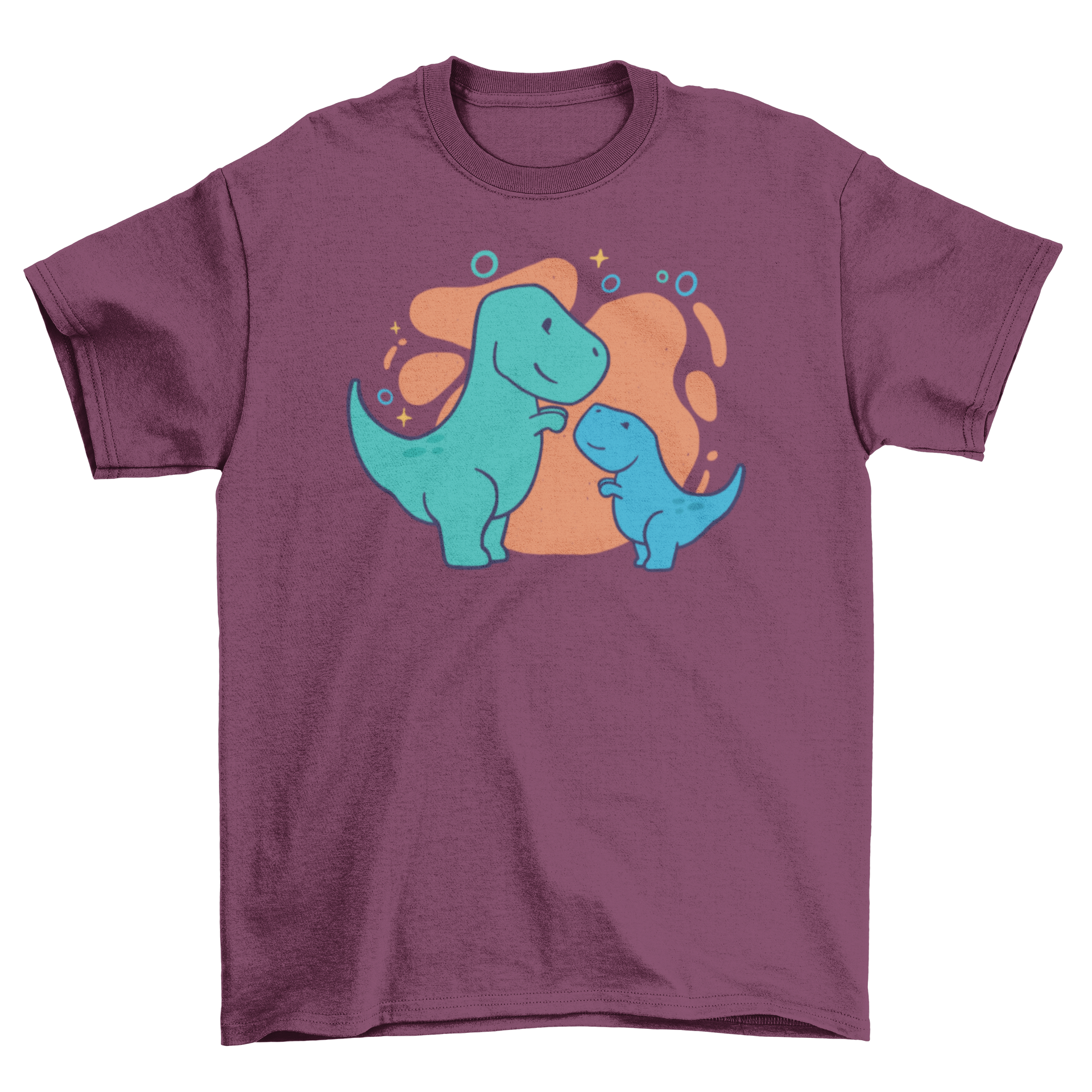 Cute dinosaurs t-shirt featuring two playful dinosaur designs in vibrant colors.