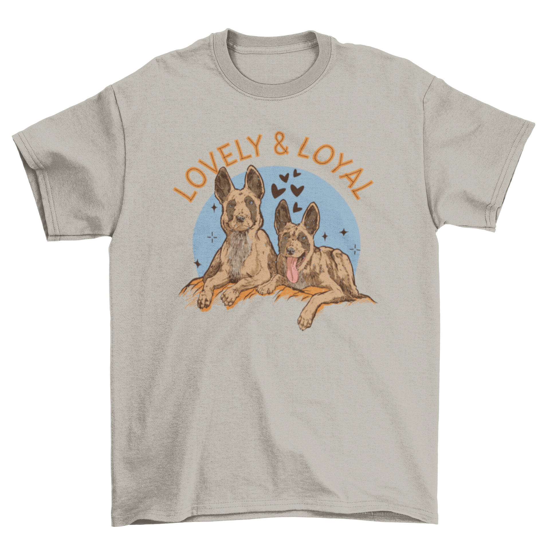 Cute t-shirt featuring a portrait of two dogs with the quote 'Lovely and loyal'.