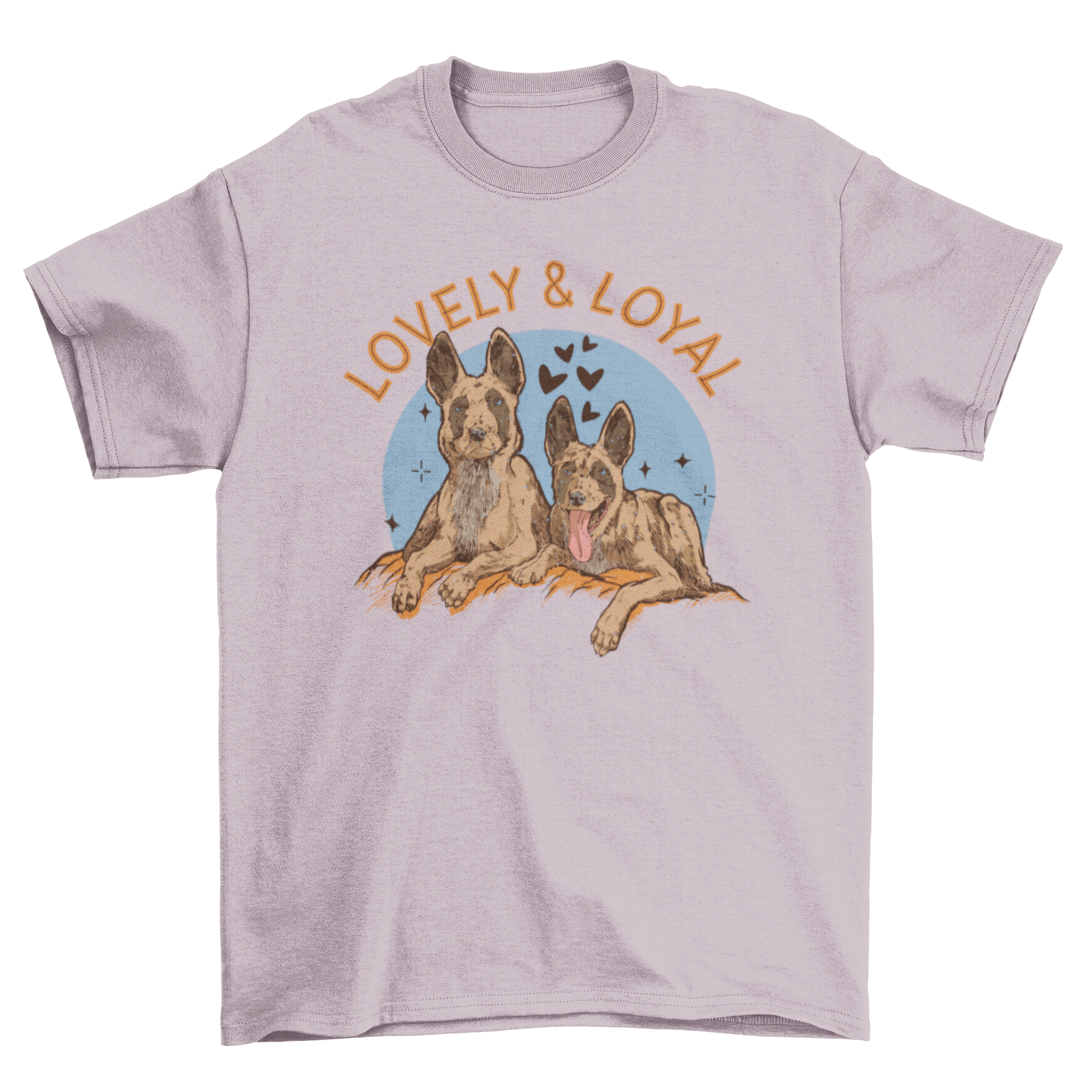 Cute t-shirt featuring a portrait of two dogs with the quote 'Lovely and loyal'.