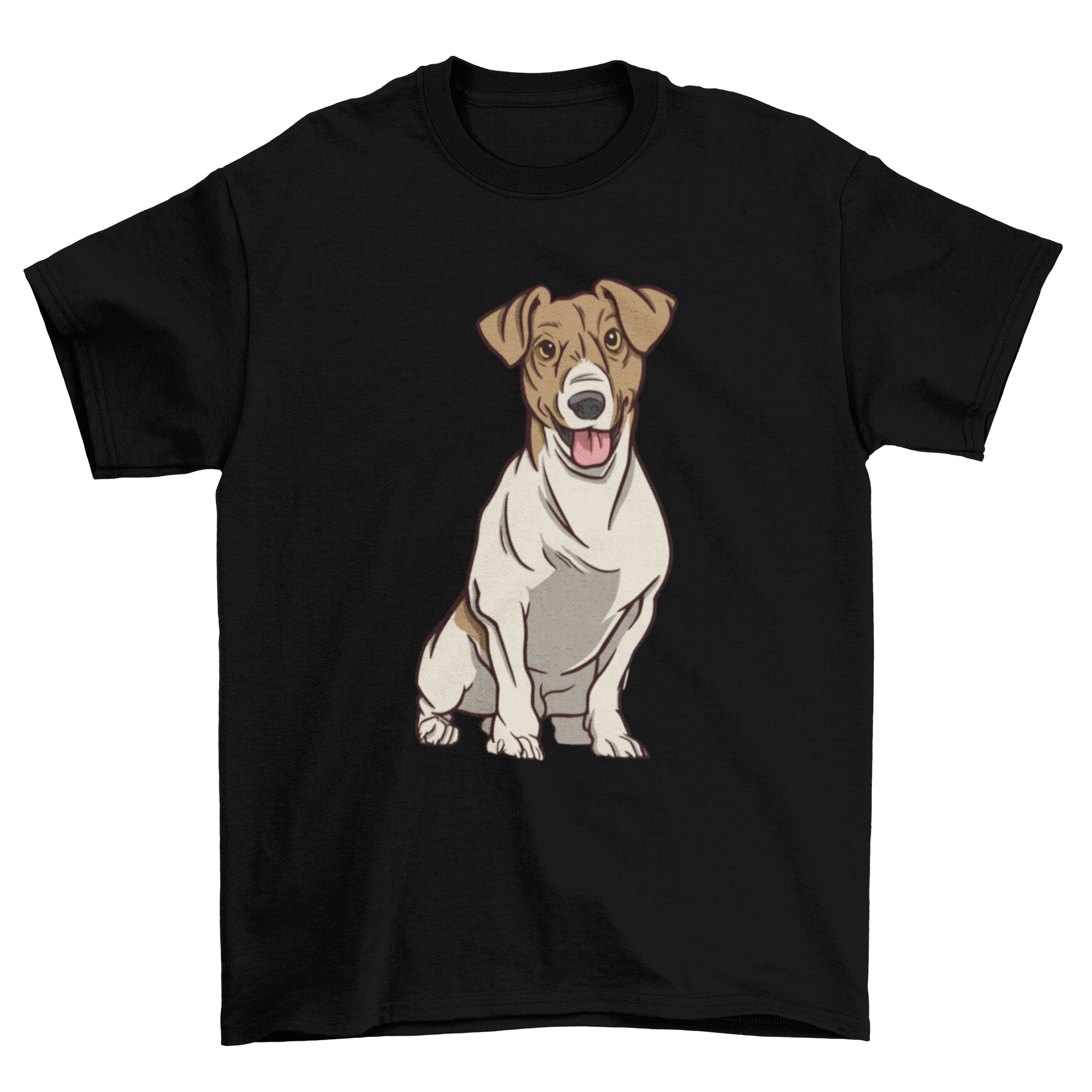 A cute t-shirt featuring a Jack Russell Terrier sitting, showcasing its playful design.