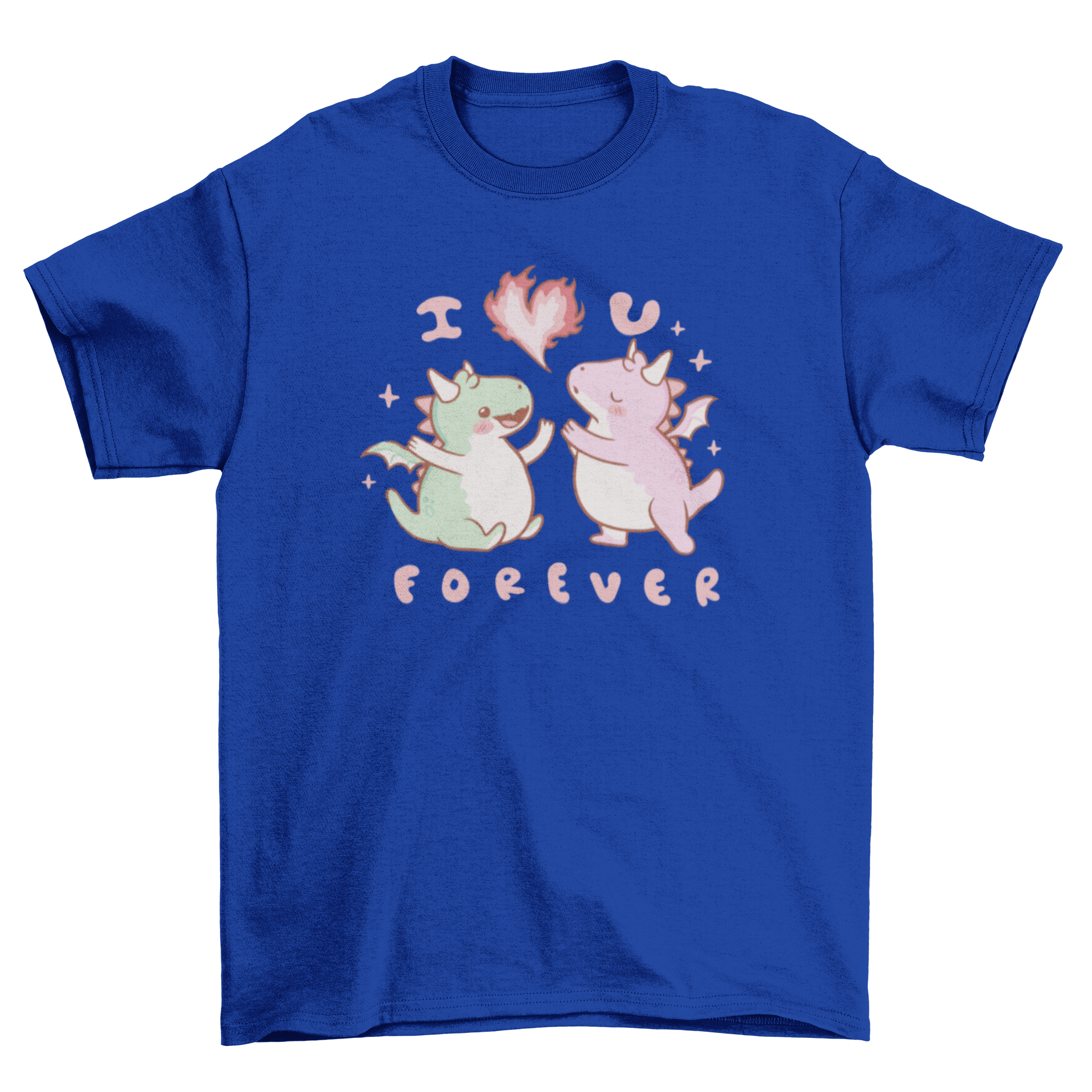 Cute t-shirt featuring two baby dragons with the quote 'I love you forever', perfect for dragon lovers.