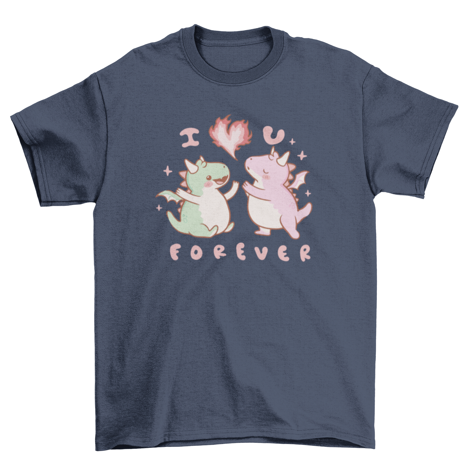 Cute t-shirt featuring two baby dragons with the quote 'I love you forever', perfect for dragon lovers.