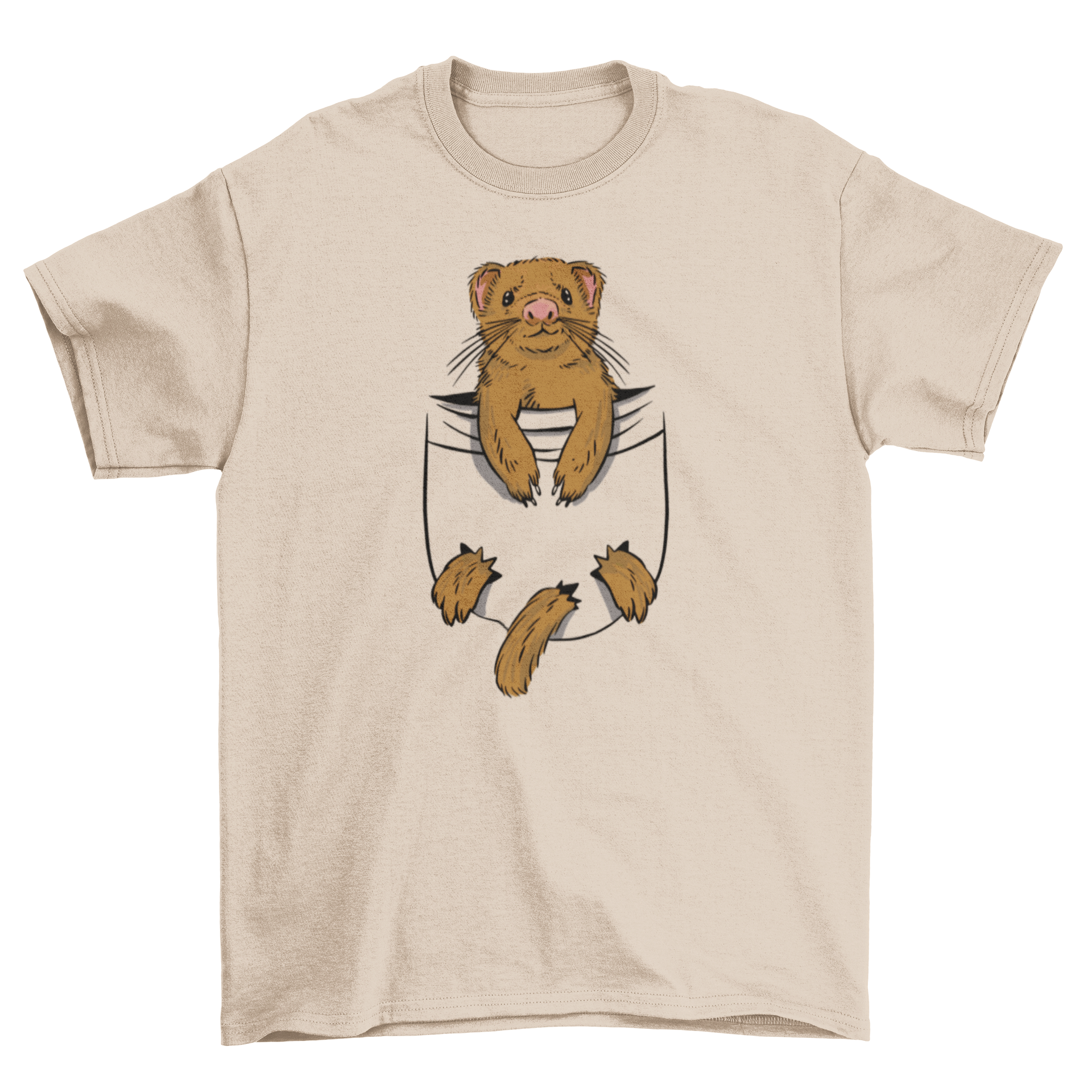 A cute t-shirt featuring a playful ferret design peeking out of a pocket, perfect for animal lovers.