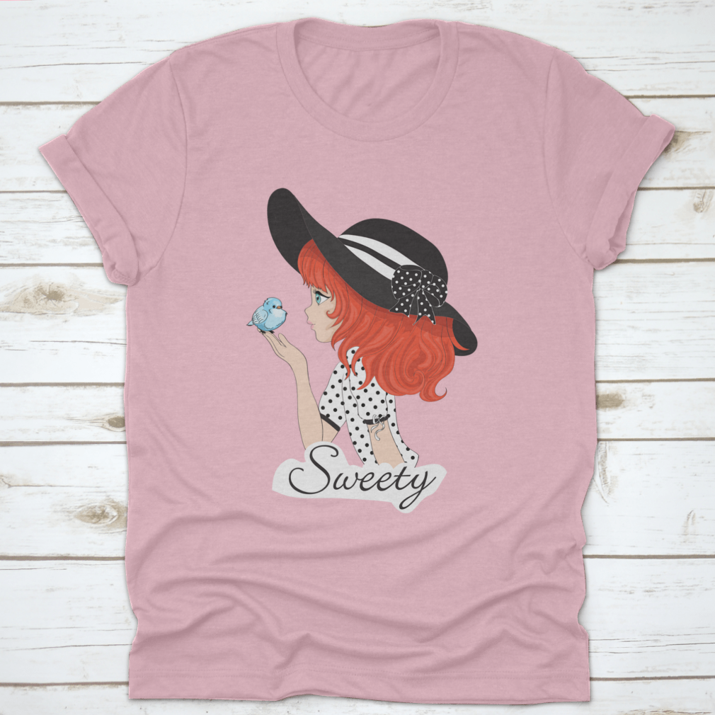 A charming cartoon illustration of a cute girl wearing a hat, showcasing a romantic hand-drawn style, perfect for posters.