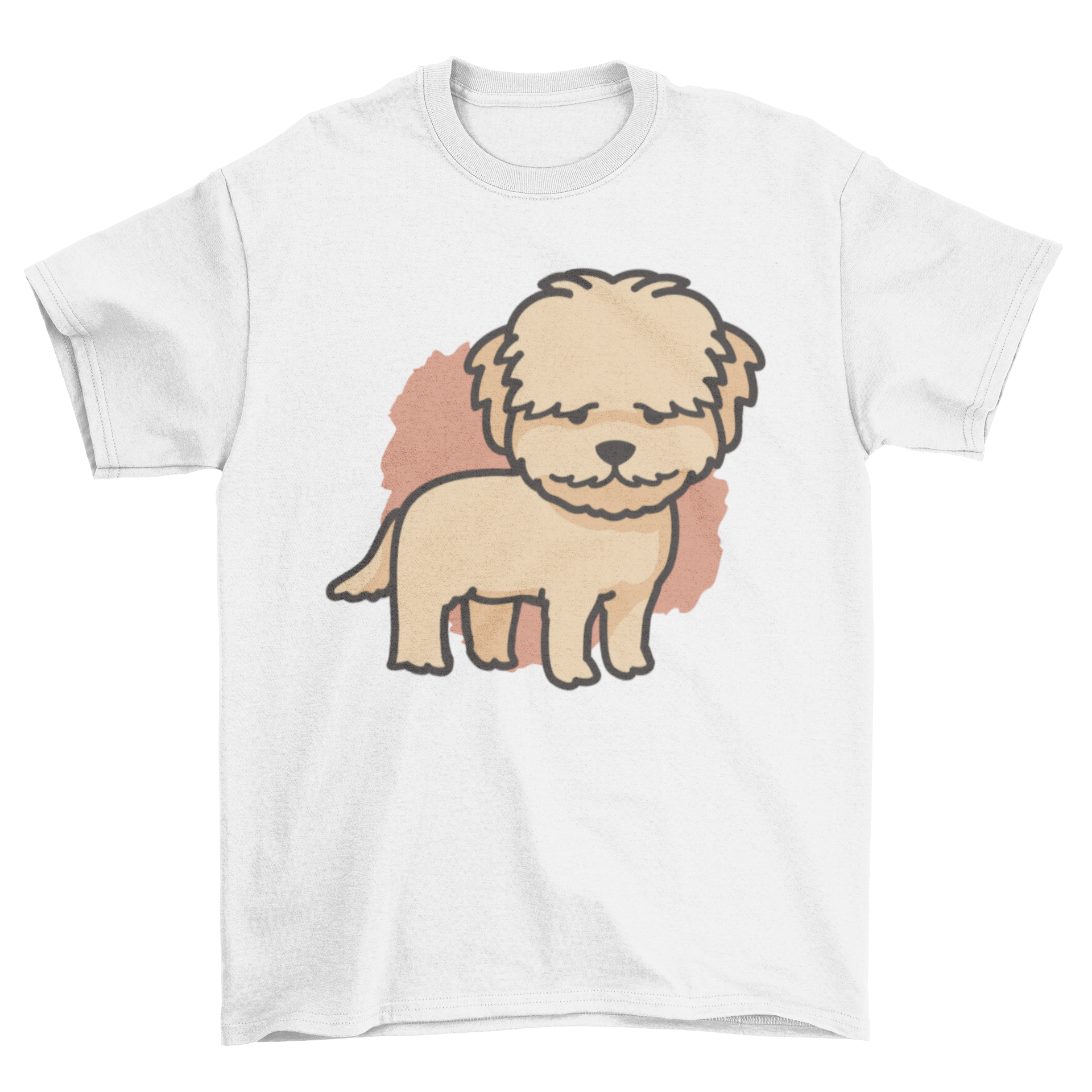 A cute Goldendoodle dog graphic on a stylish t-shirt, perfect for dog lovers.