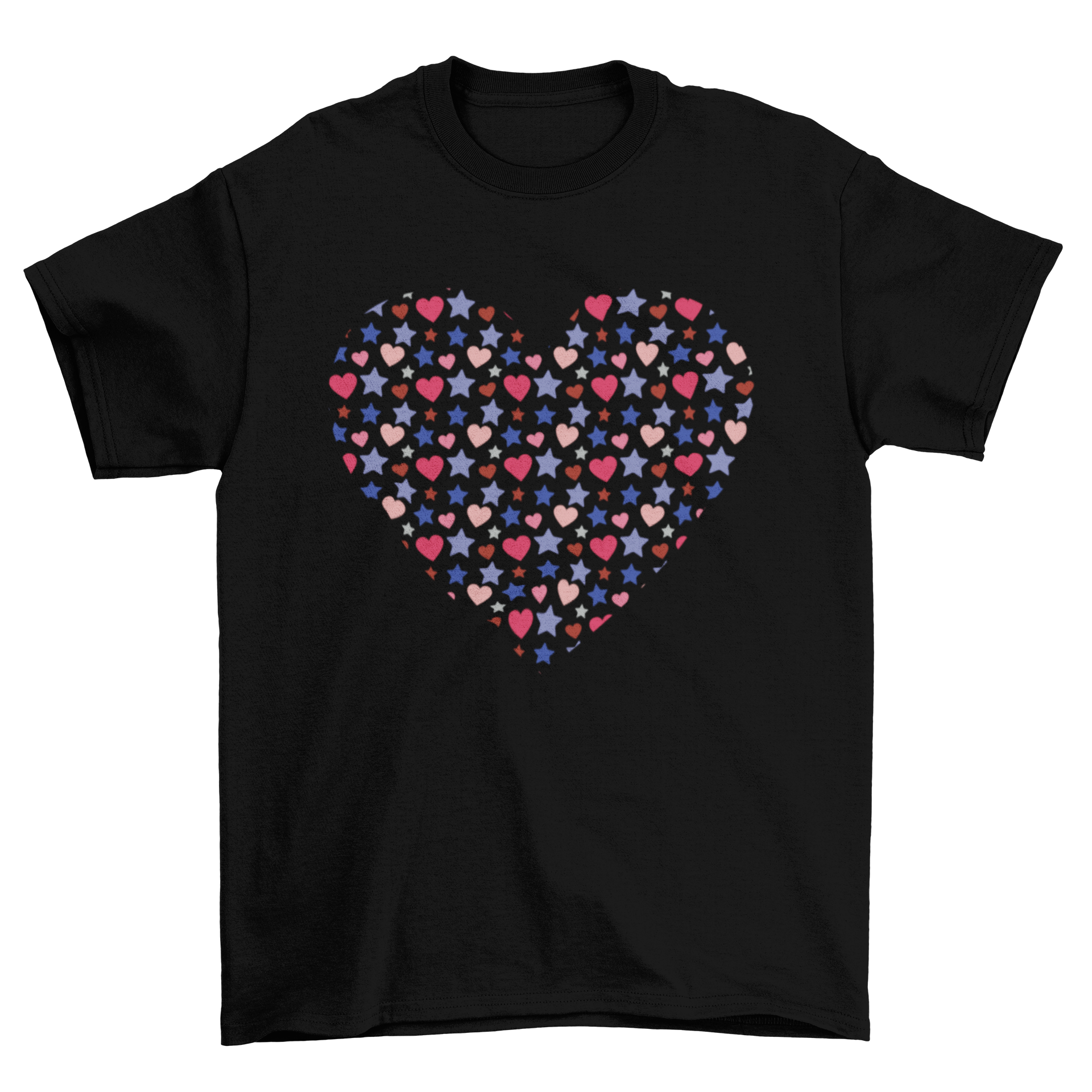 Cute heart t-shirt featuring a heart design filled with stars and smaller hearts, perfect for casual wear.