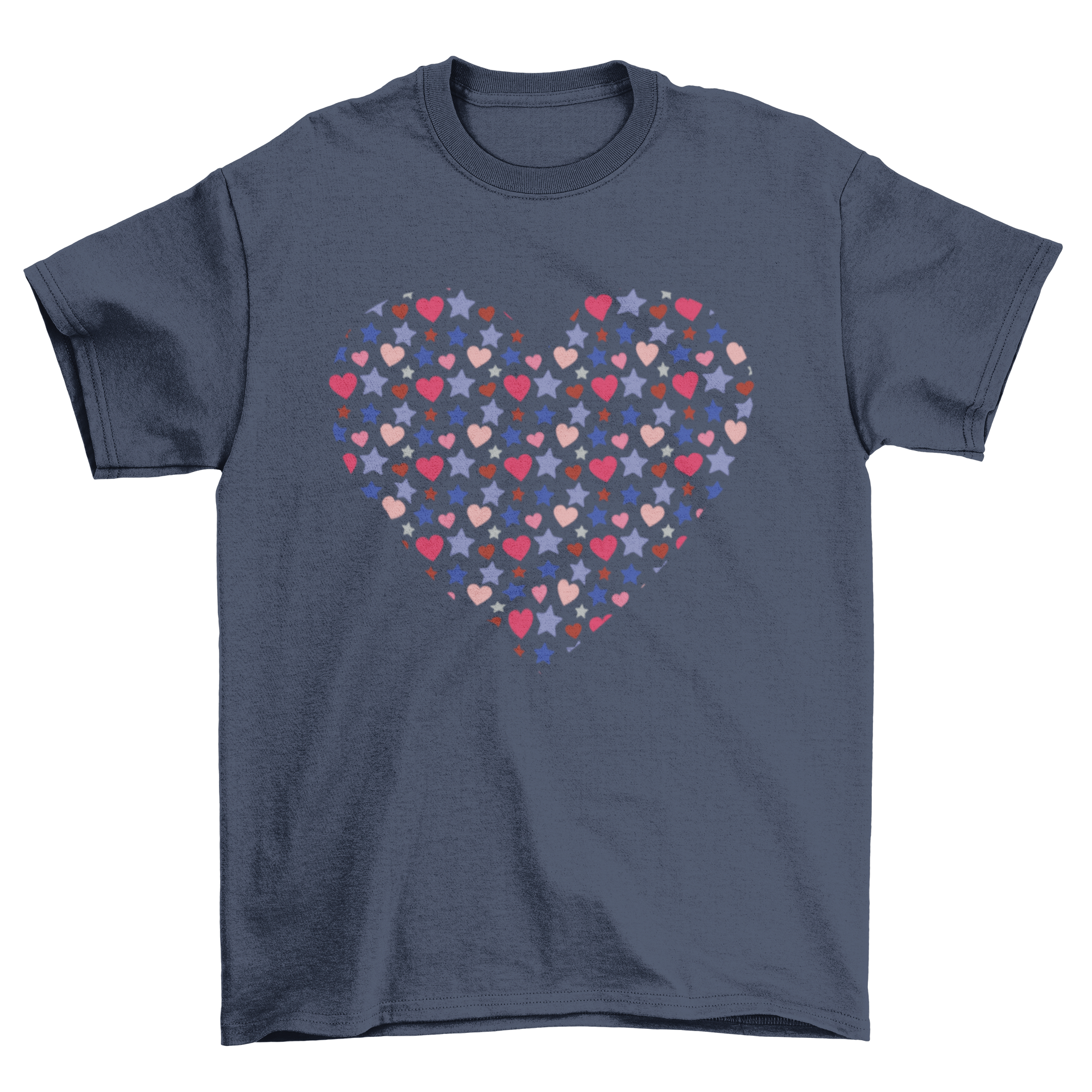 Cute heart t-shirt featuring a heart design filled with stars and smaller hearts, perfect for casual wear.