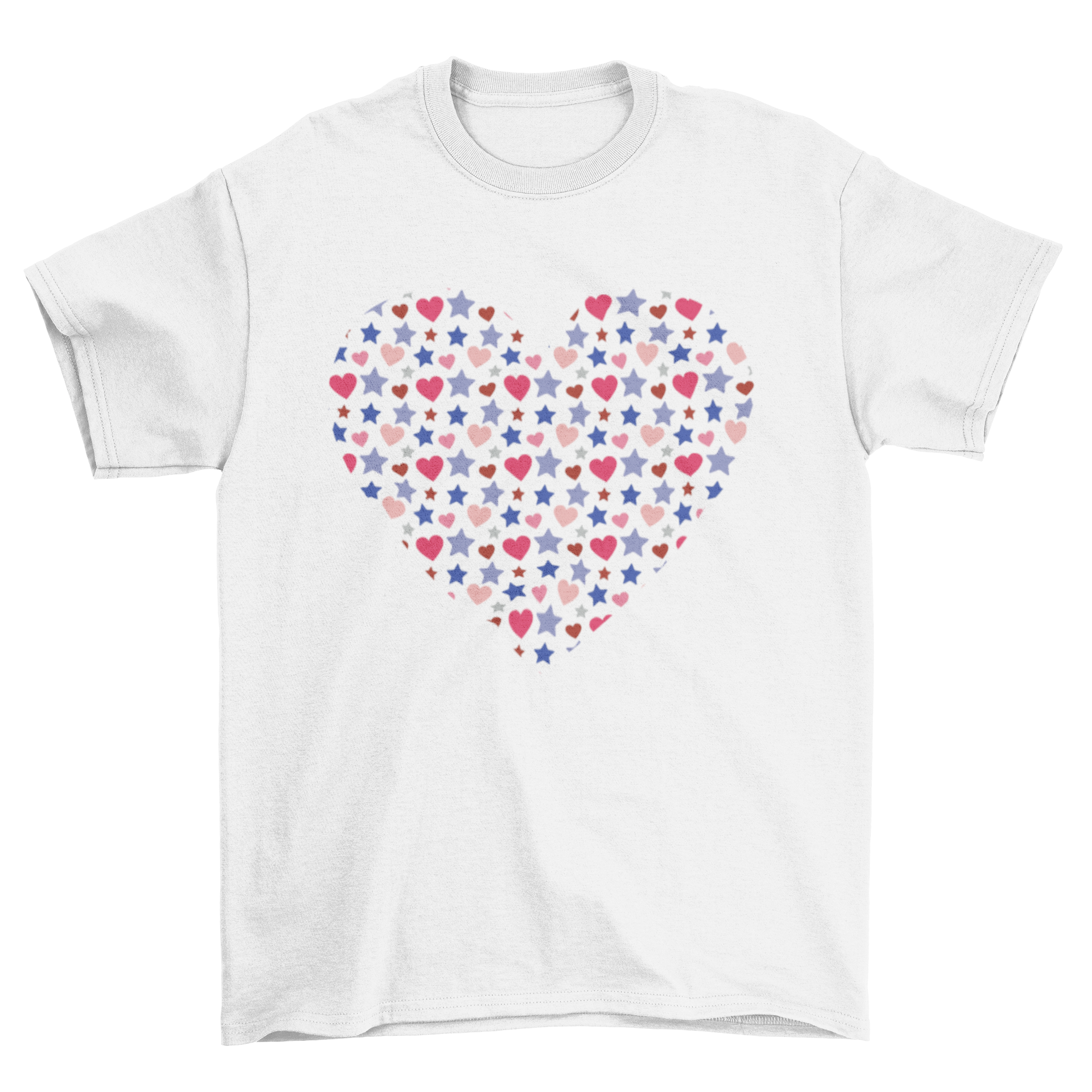 Cute heart t-shirt featuring a heart design filled with stars and smaller hearts, perfect for casual wear.