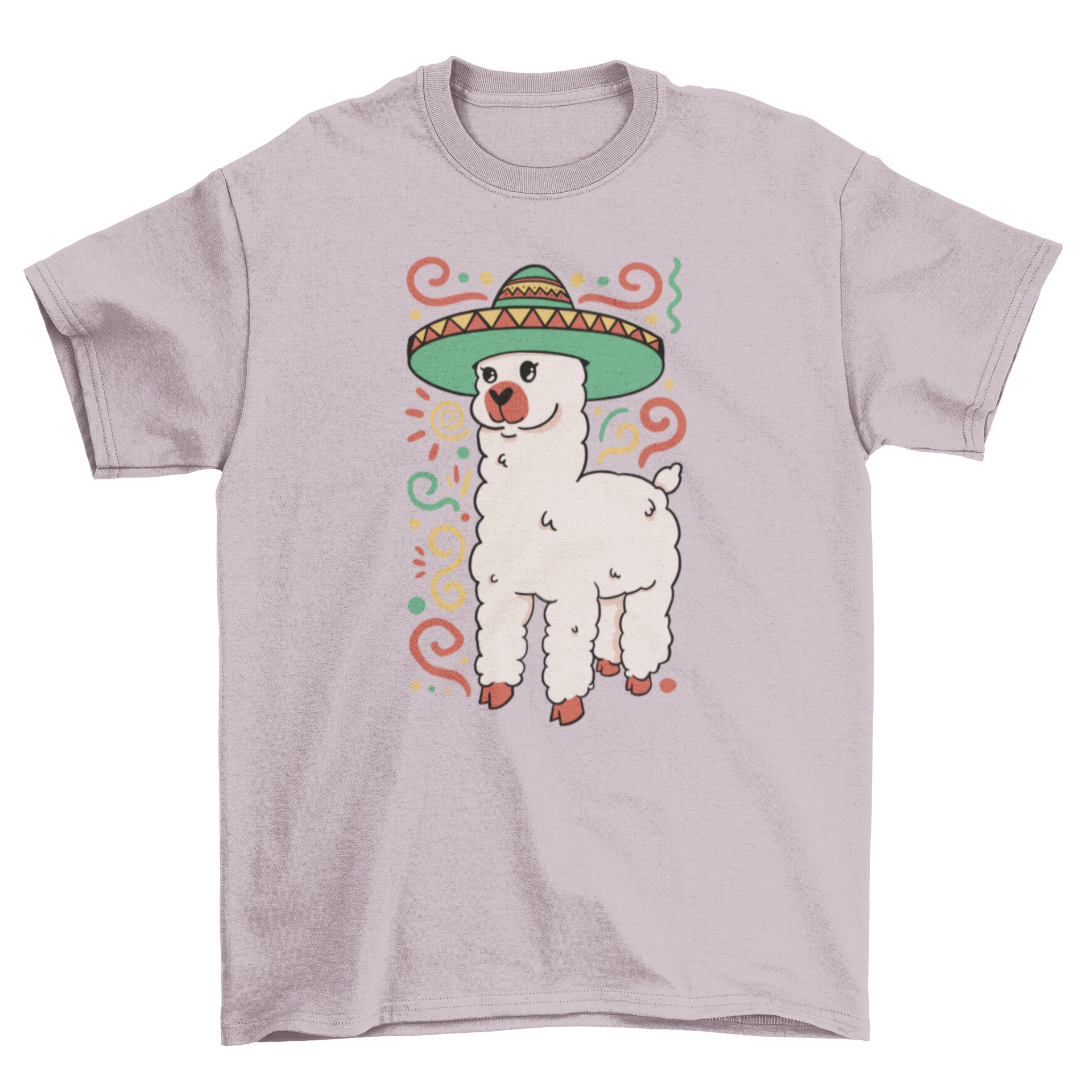 Cute t-shirt featuring an alpaca wearing a colorful Mexican hat, perfect for animal lovers.