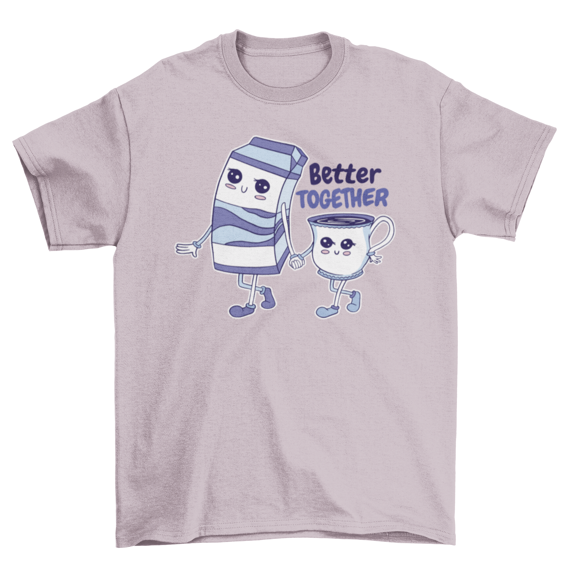 Cute t-shirt featuring a milk carton and mug holding hands with the quote 'Better together'.