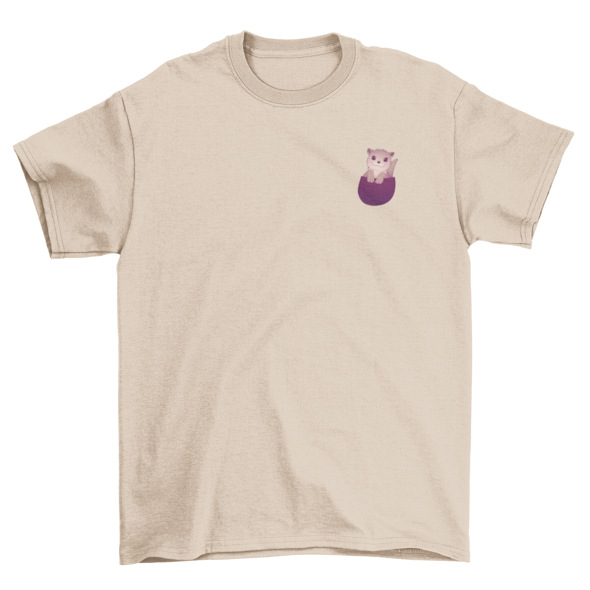 A cute t-shirt featuring a smiling otter peeking out of a pocket, showcasing a playful and whimsical design.