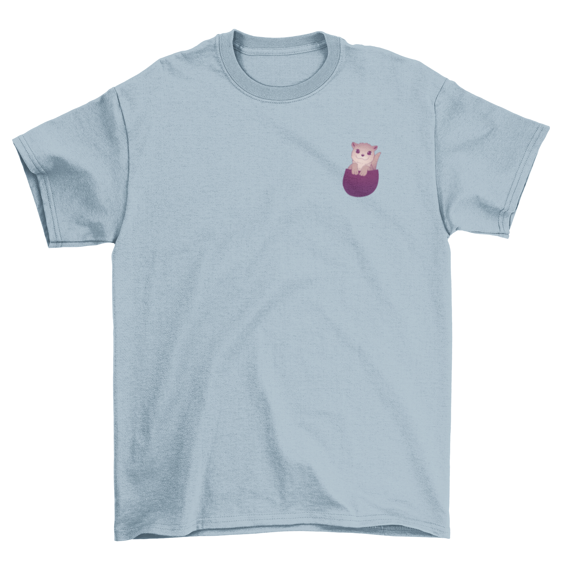 A cute t-shirt featuring a smiling otter peeking out of a pocket, showcasing a playful and whimsical design.