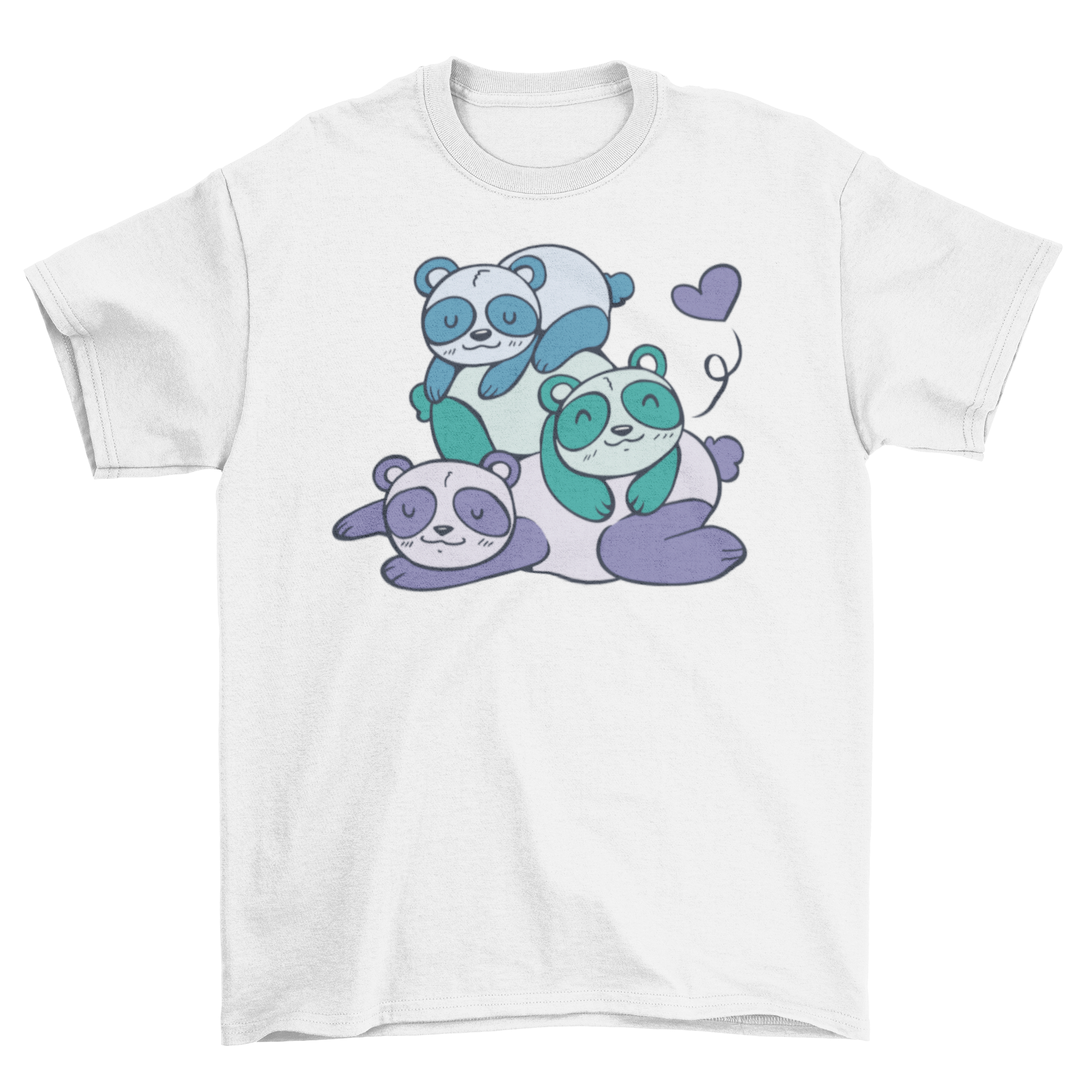 Cute pandas t-shirt featuring three adorable sleeping pandas in a playful design.