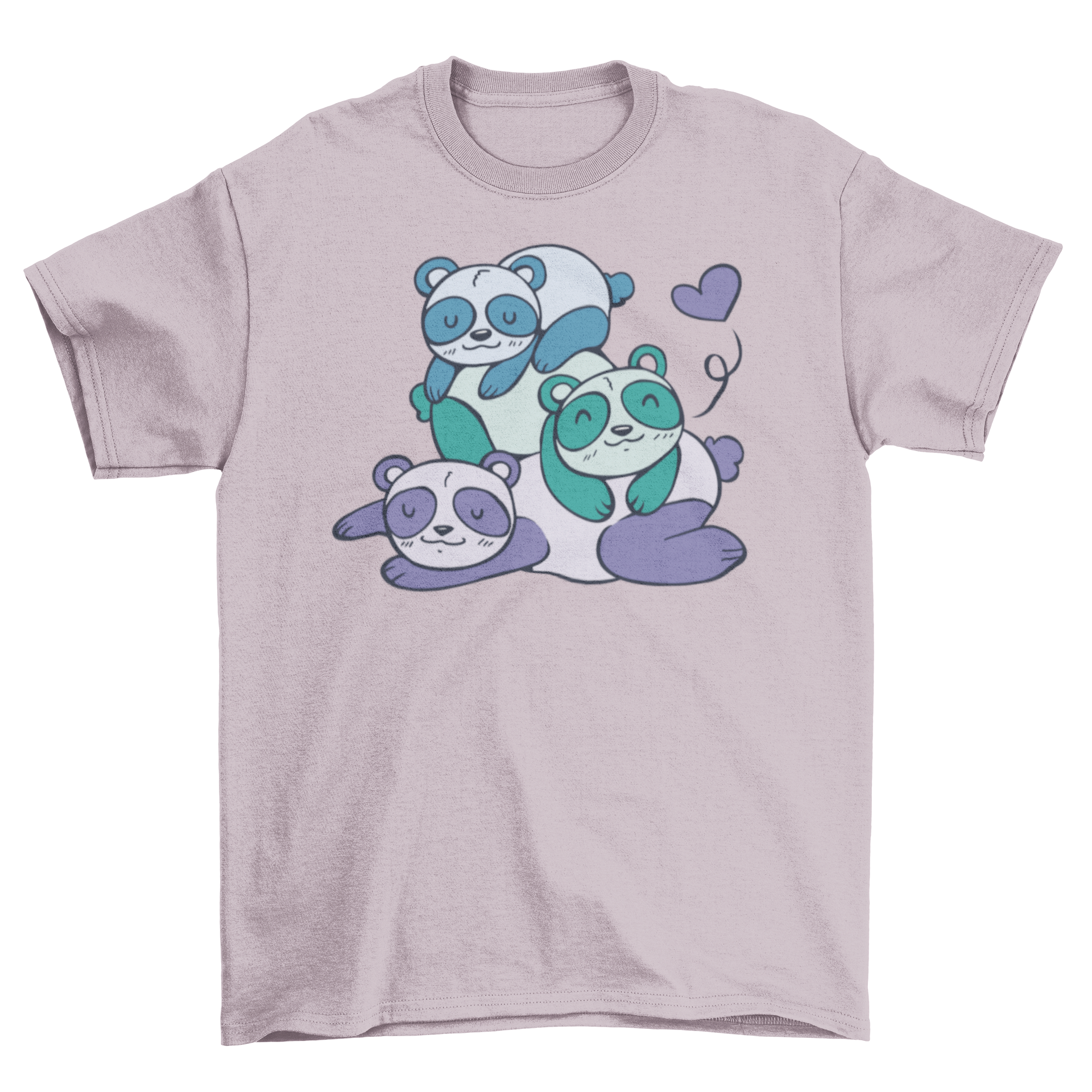 Cute pandas t-shirt featuring three adorable sleeping pandas in a playful design.