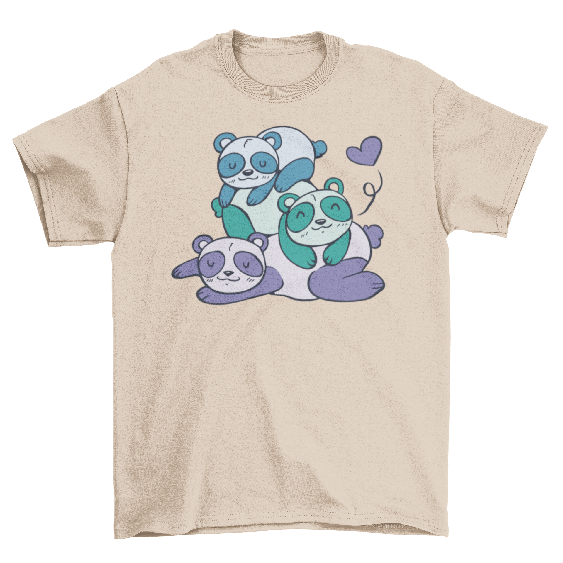 Cute pandas t-shirt featuring three adorable sleeping pandas in a playful design.