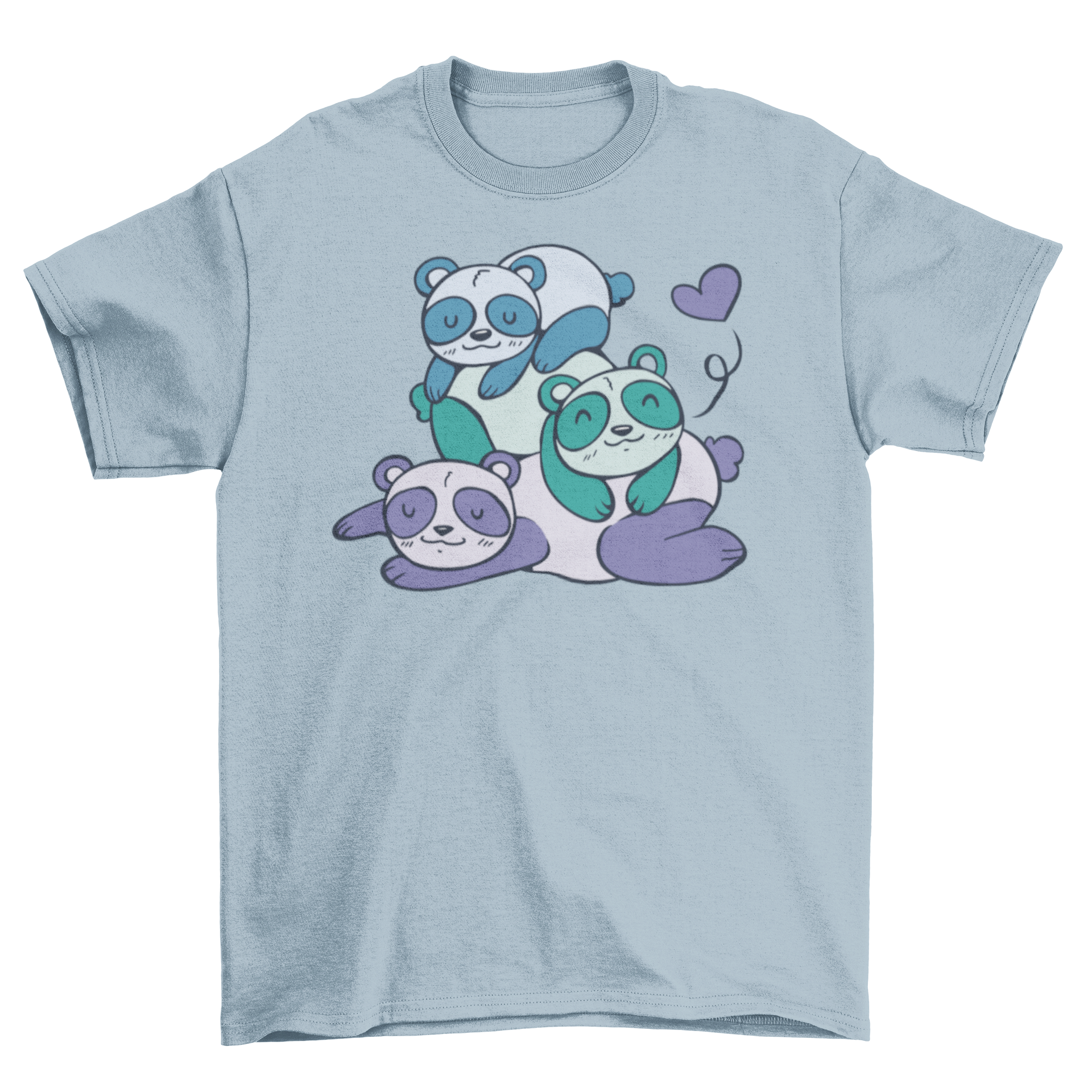 Cute pandas t-shirt featuring three adorable sleeping pandas in a playful design.