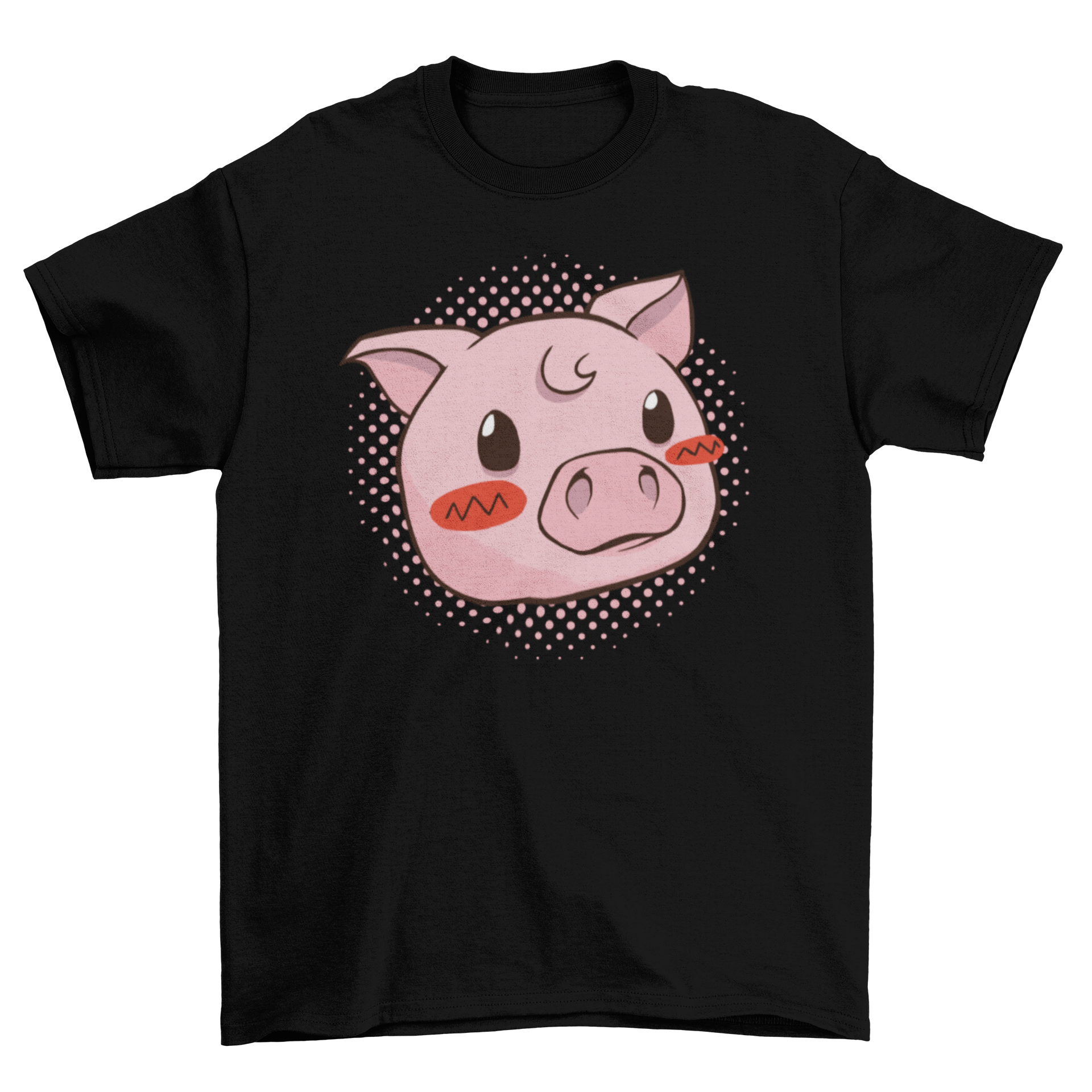 Cute pig t-shirt featuring a playful illustration of a pig with rosy cheeks on a soft fabric.