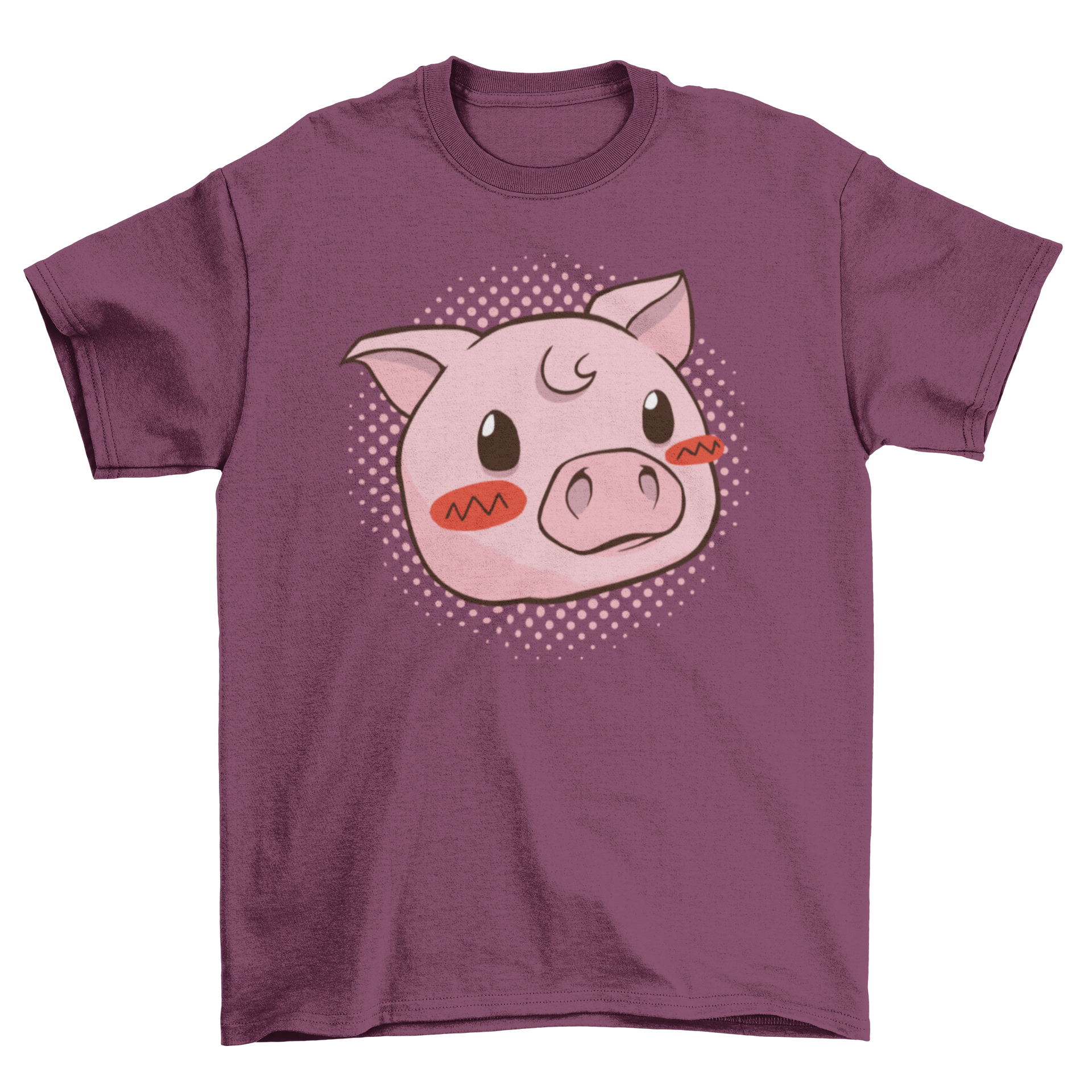 Cute pig t-shirt featuring a playful illustration of a pig with rosy cheeks on a soft fabric.