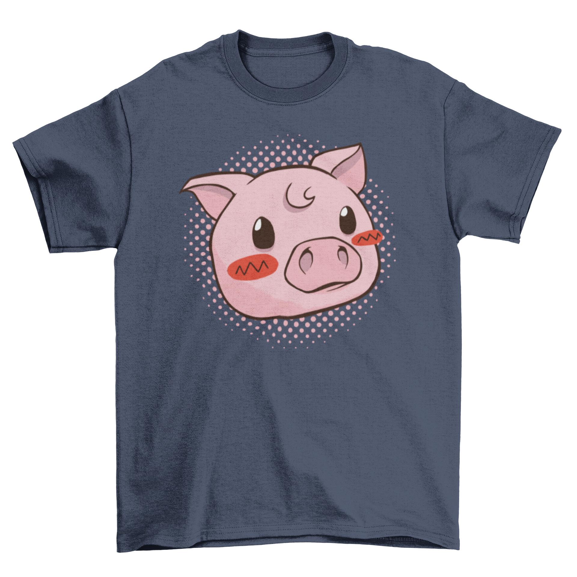 Cute pig t-shirt featuring a playful illustration of a pig with rosy cheeks on a soft fabric.