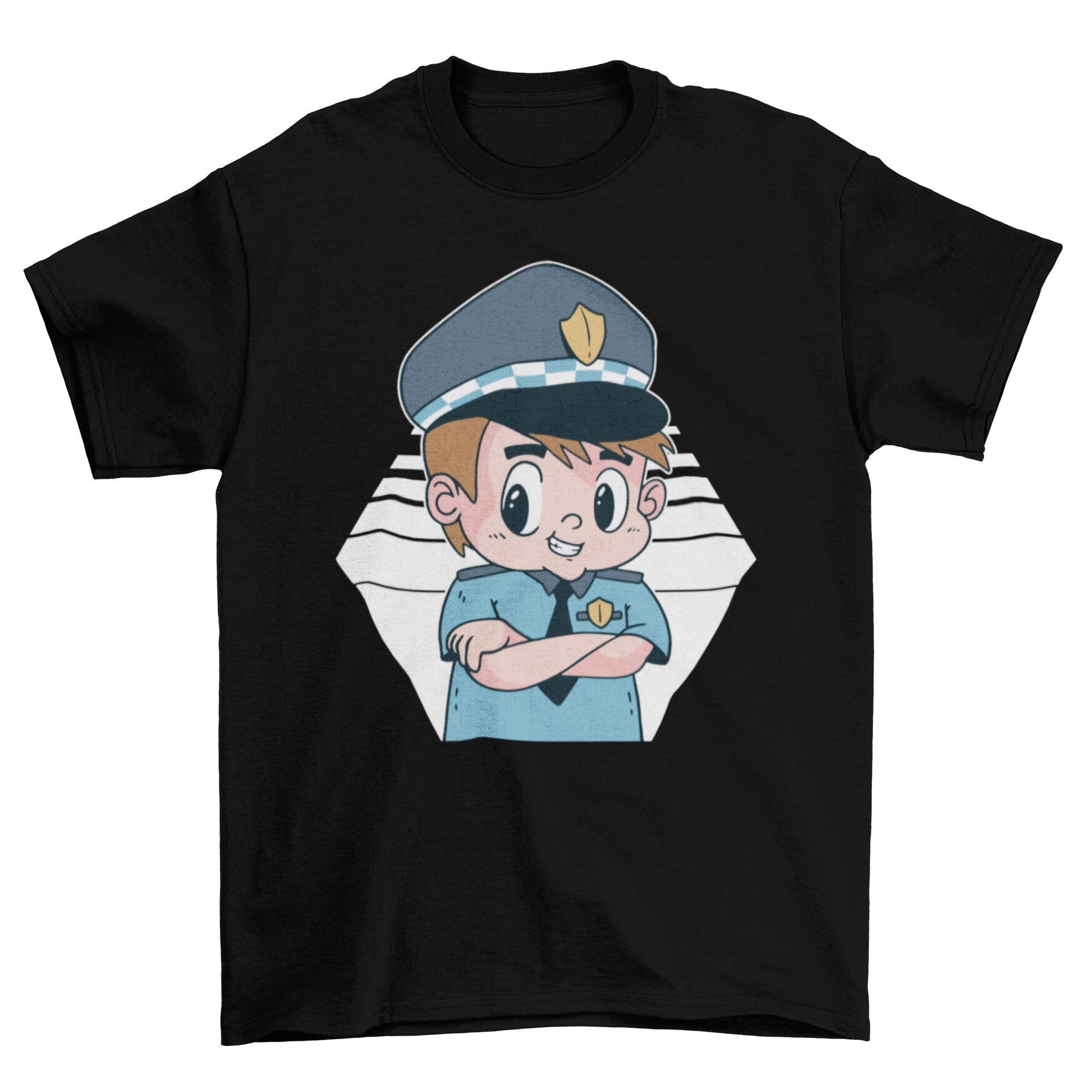 Cute Police Cartoon T-shirt featuring a playful kid police officer design, perfect for children's casual wear.