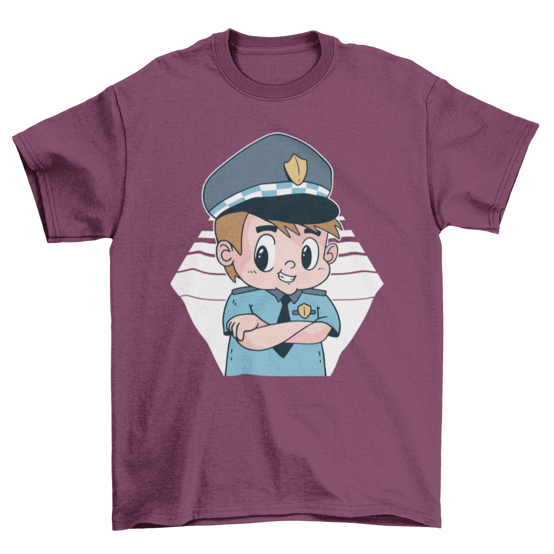 Cute Police Cartoon T-shirt featuring a playful kid police officer design, perfect for children's casual wear.