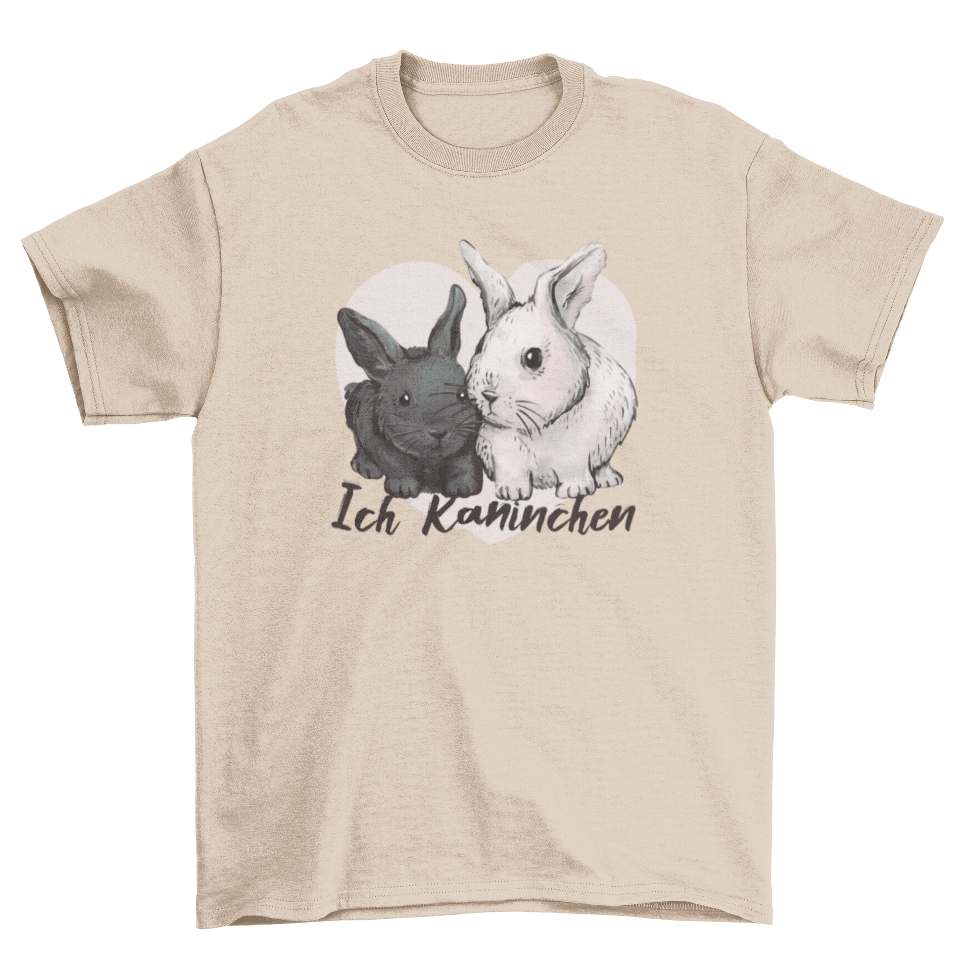 Cute rabbits t-shirt featuring two adorable rabbits and a German quote 'I rabbit'.