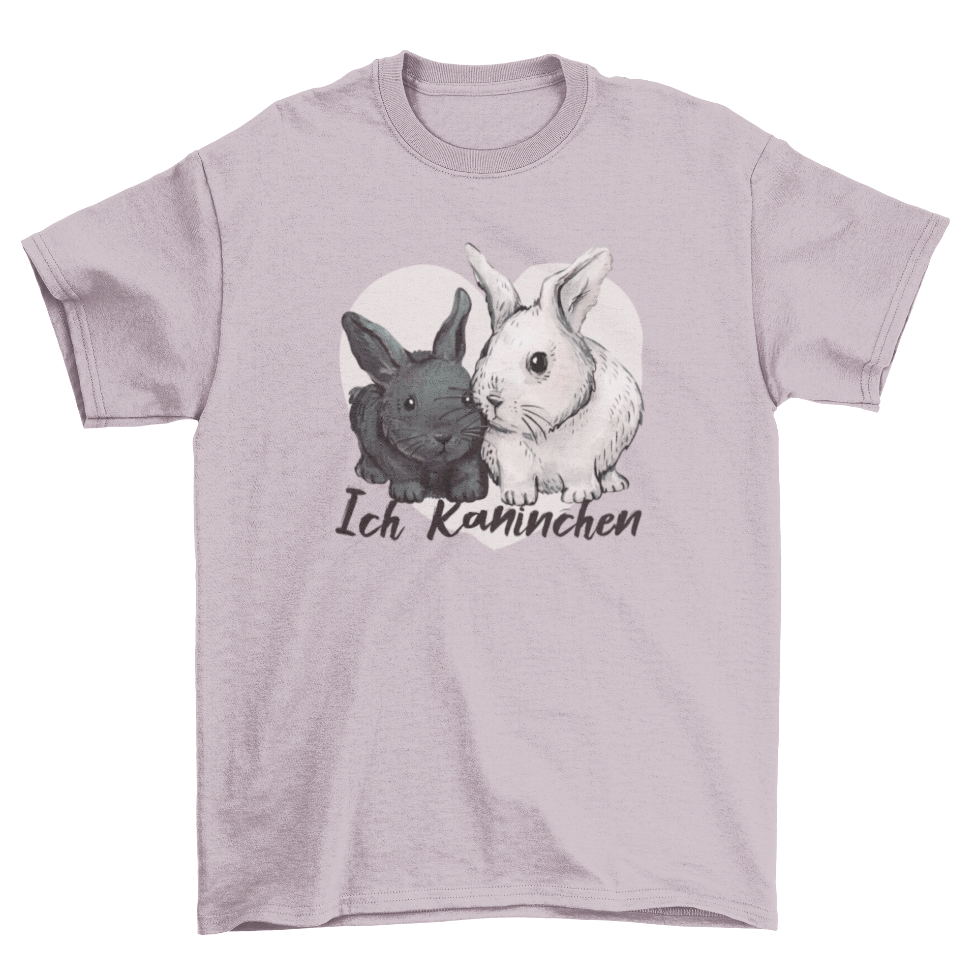 Cute rabbits t-shirt featuring two adorable rabbits and a German quote 'I rabbit'.