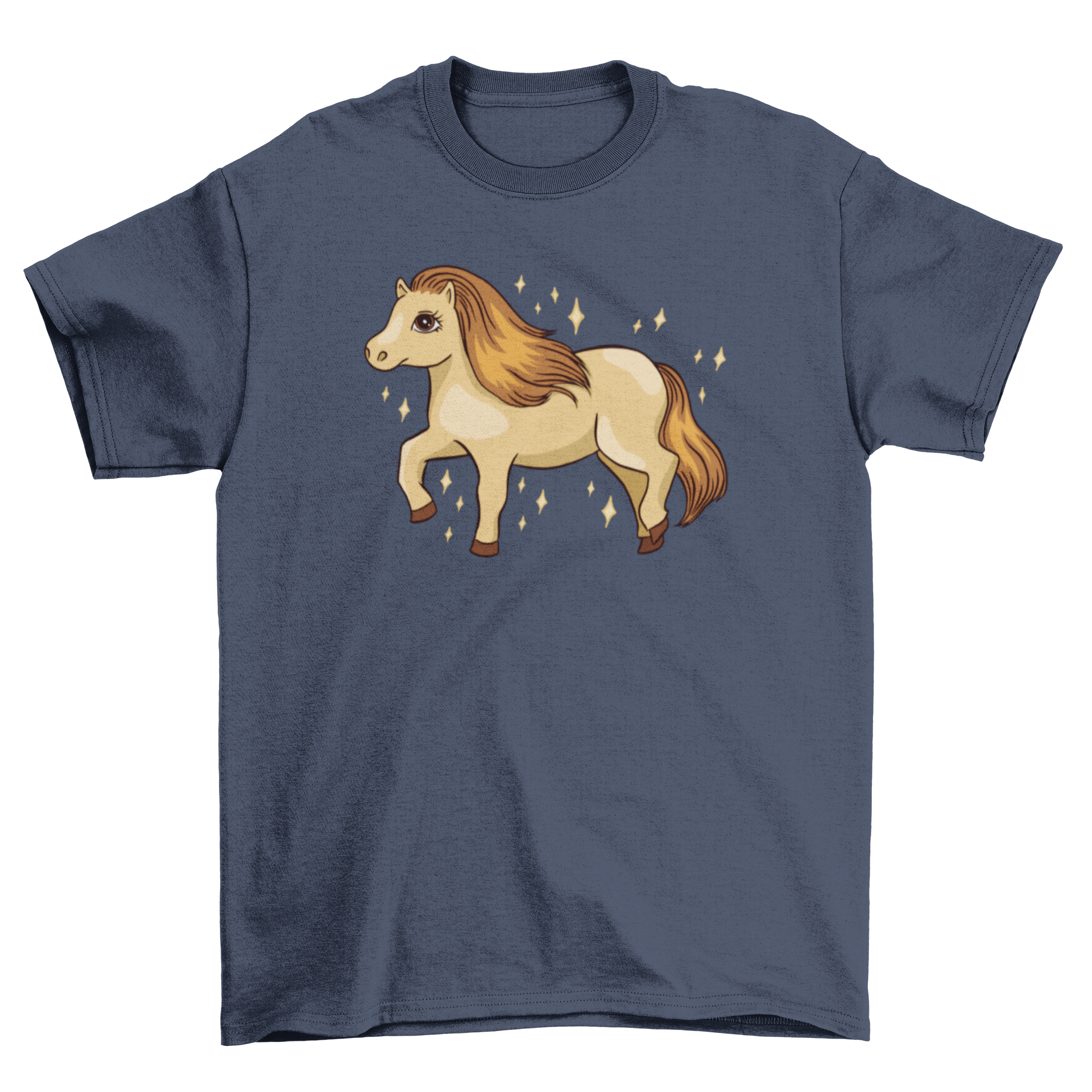 Cute Shetland Pony T-shirt featuring an adorable pony illustration on a soft fabric.