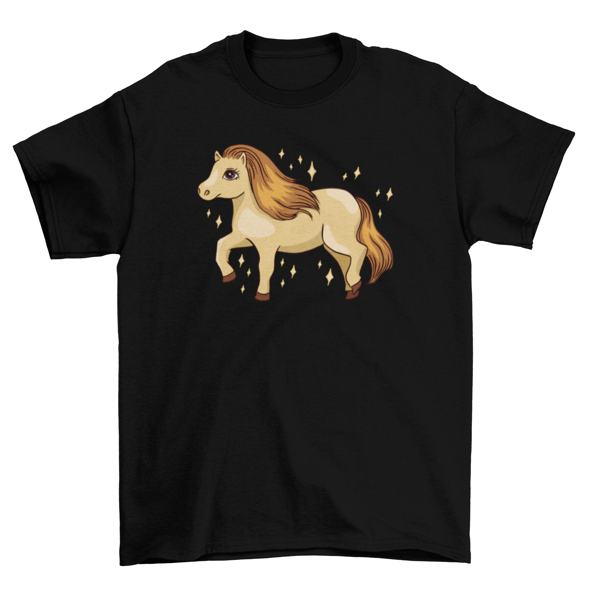 Cute Shetland Pony T-shirt featuring an adorable pony illustration on a soft fabric.