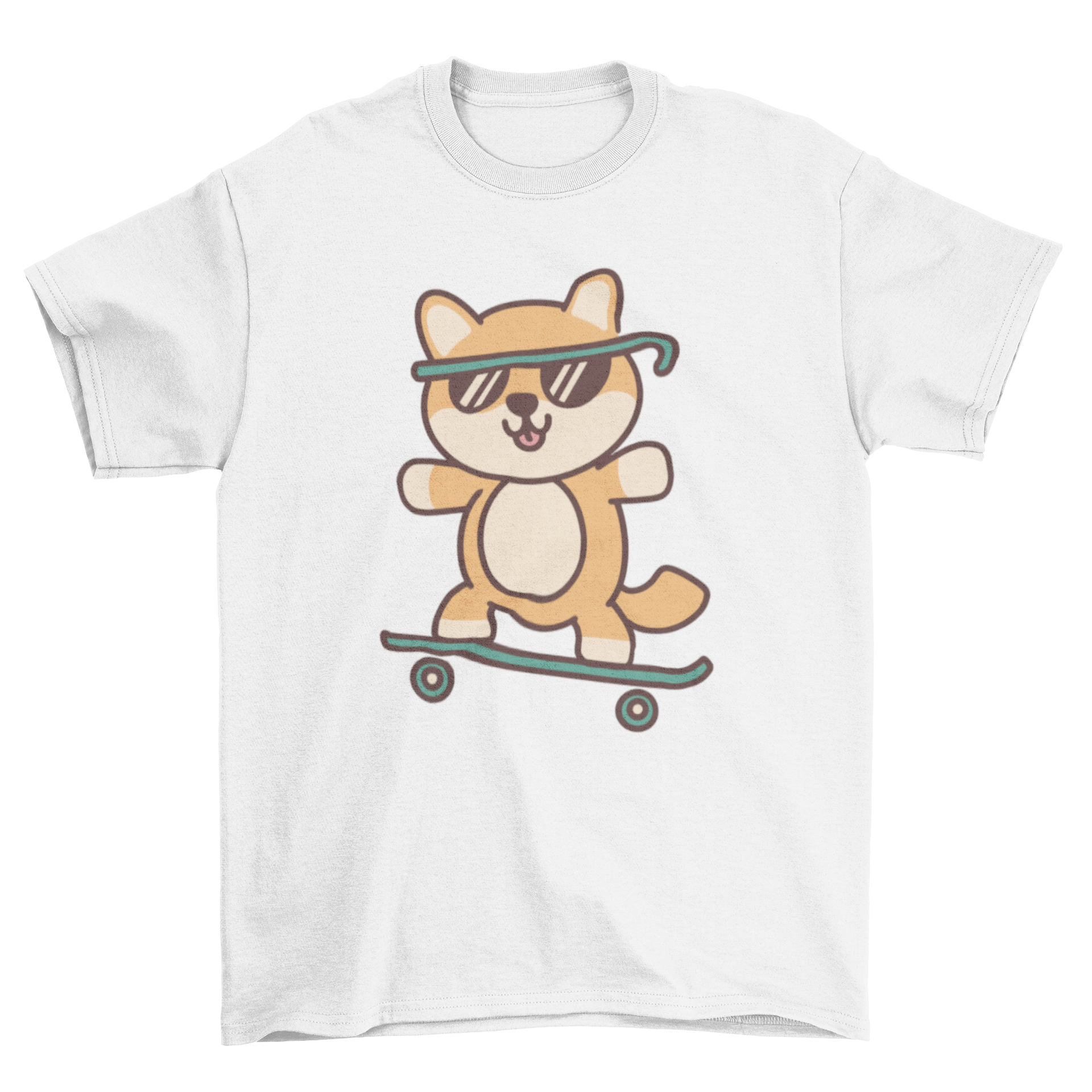 A cute t-shirt featuring a cartoon dog skating, showcasing a playful design perfect for dog lovers.