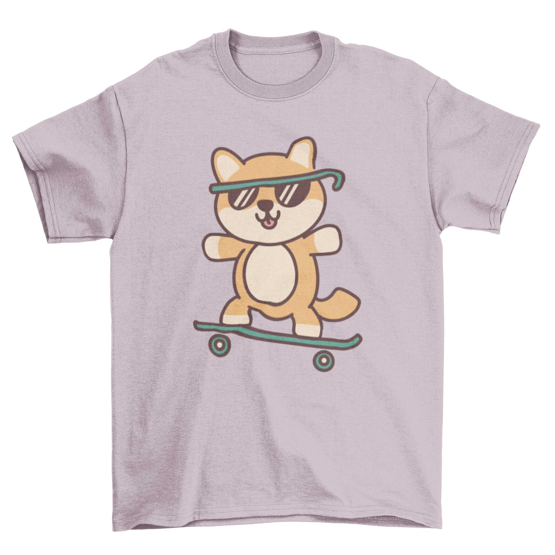 A cute t-shirt featuring a cartoon dog skating, showcasing a playful design perfect for dog lovers.