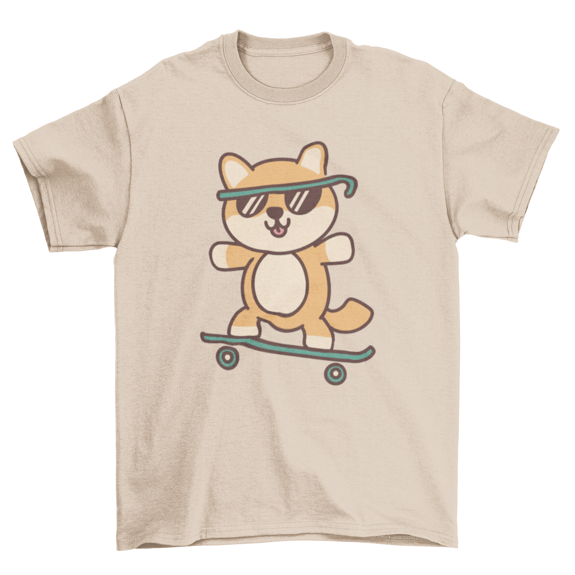 A cute t-shirt featuring a cartoon dog skating, showcasing a playful design perfect for dog lovers.