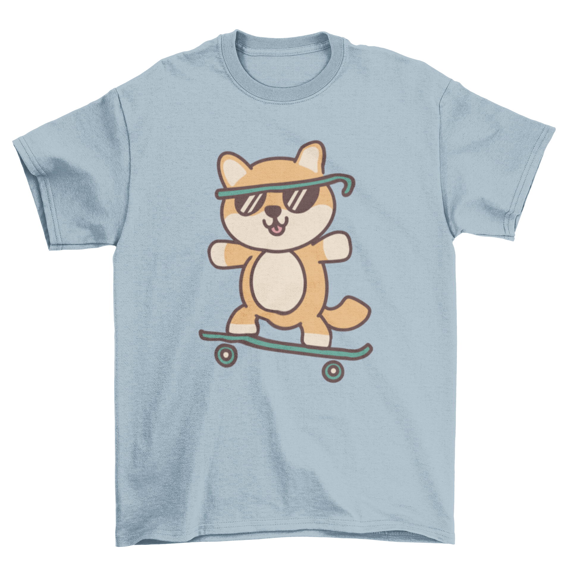 A cute t-shirt featuring a cartoon dog skating, showcasing a playful design perfect for dog lovers.