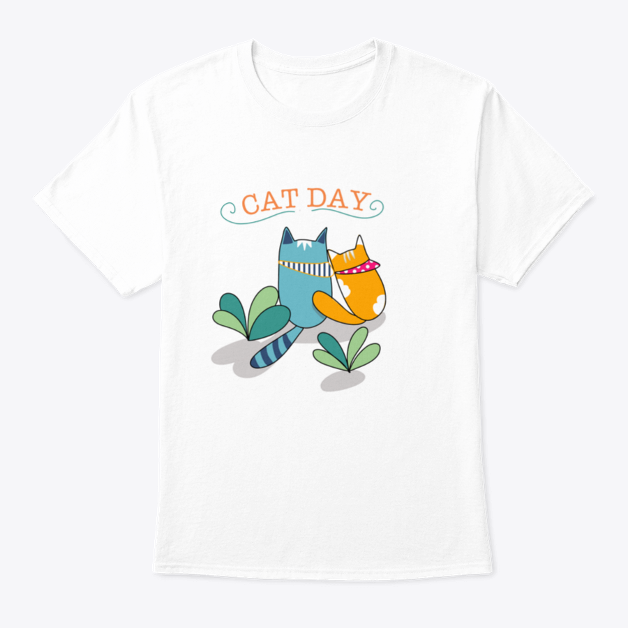 A cute t-shirt featuring two cats: one orange like a ginger cat and one in blue color, showcasing a playful design.