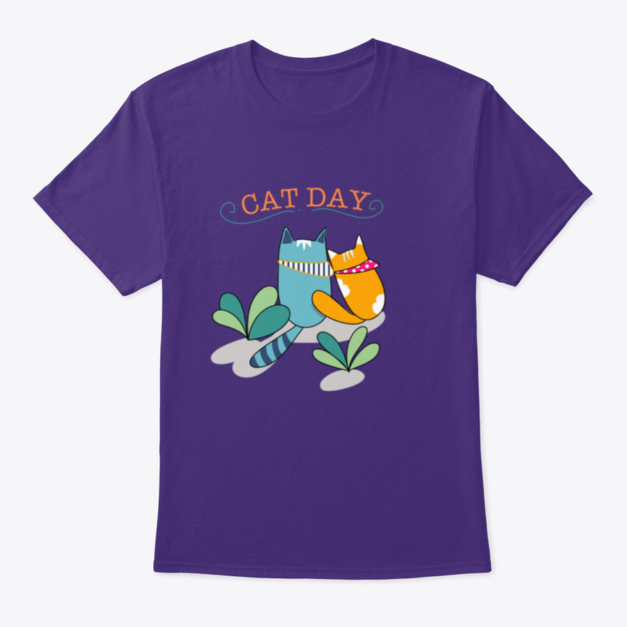 A cute t-shirt featuring two cats: one orange like a ginger cat and one in blue color, showcasing a playful design.