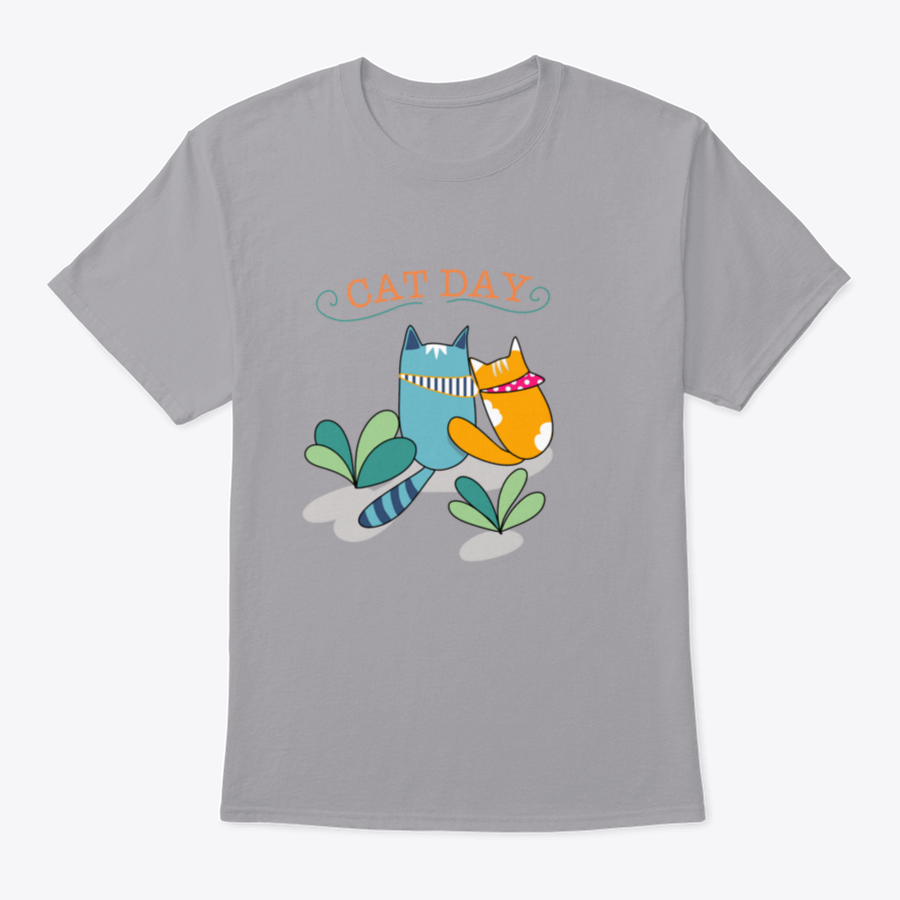 A cute t-shirt featuring two cats: one orange like a ginger cat and one in blue color, showcasing a playful design.