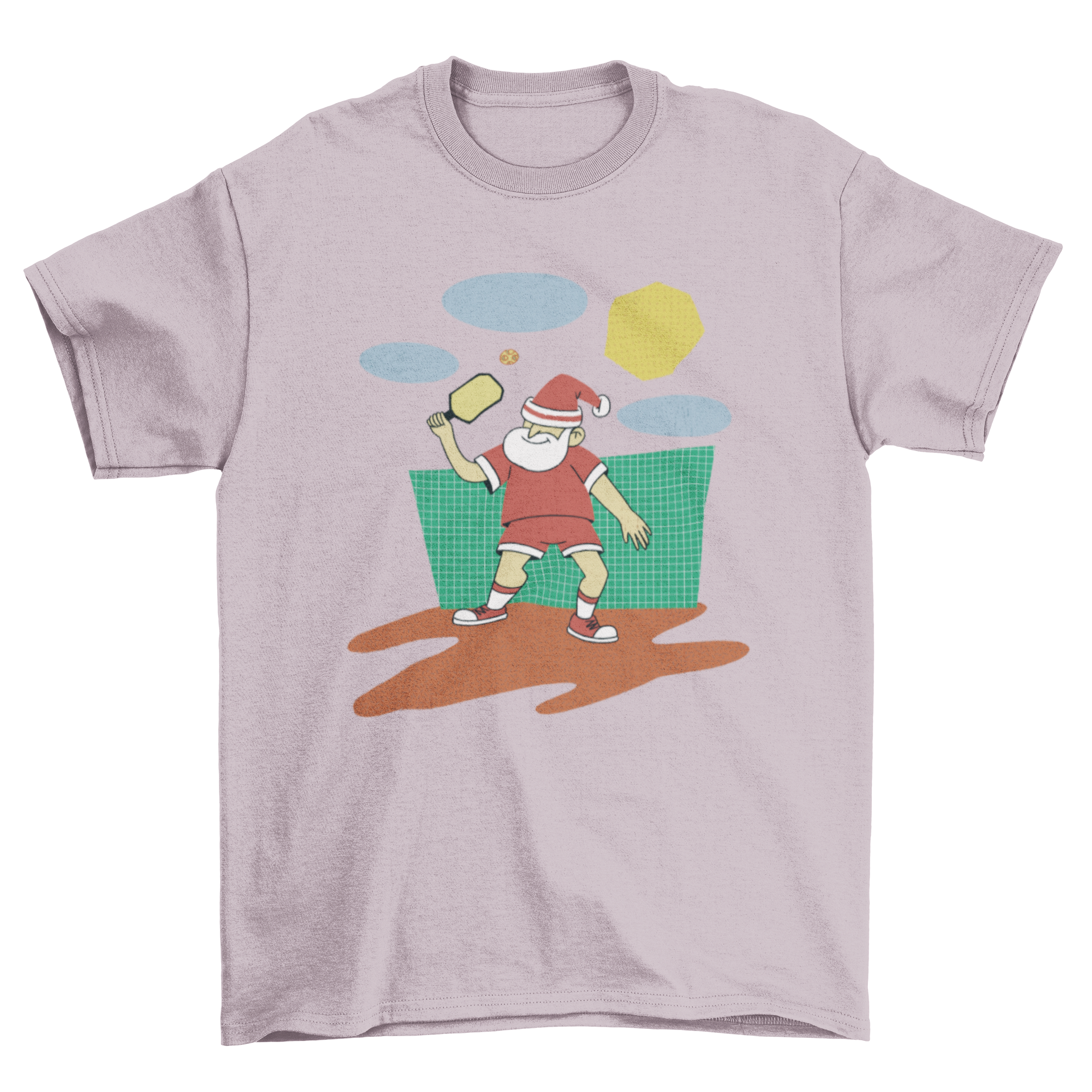 Cute Christmas t-shirt featuring Santa playing pickleball, perfect for holiday celebrations.