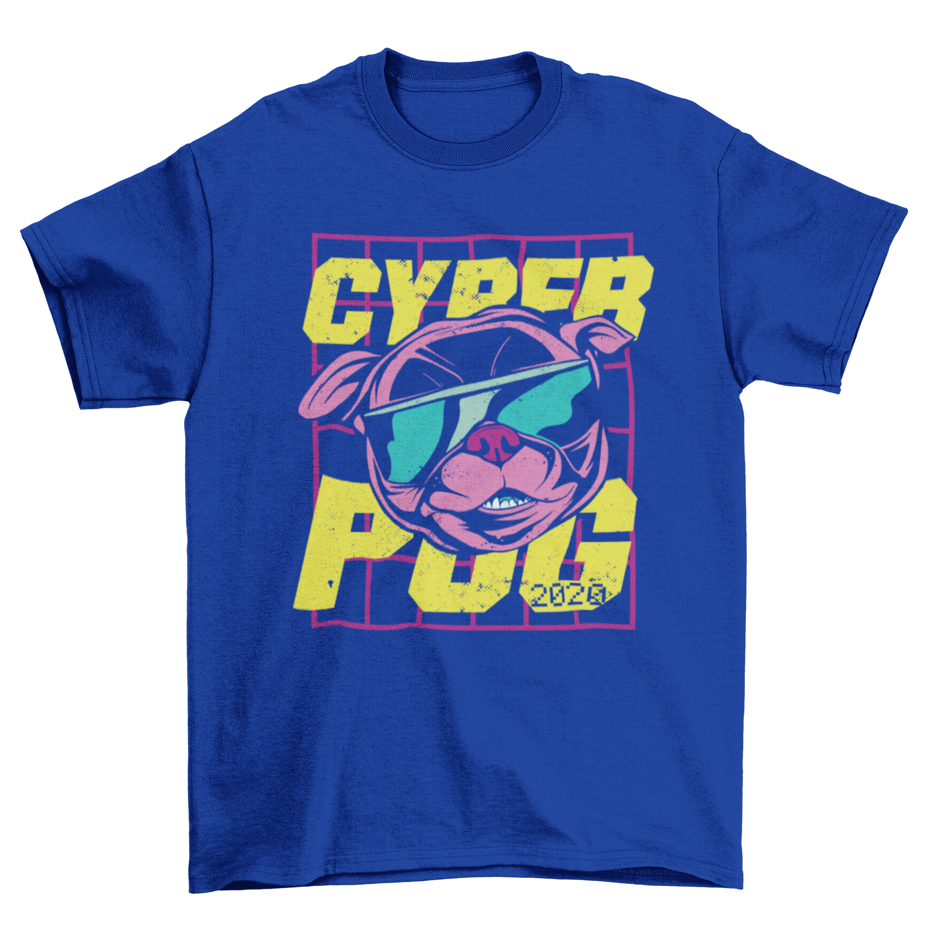 A stylish t-shirt featuring a pug wearing glasses with the quote 'Cyber pug'.