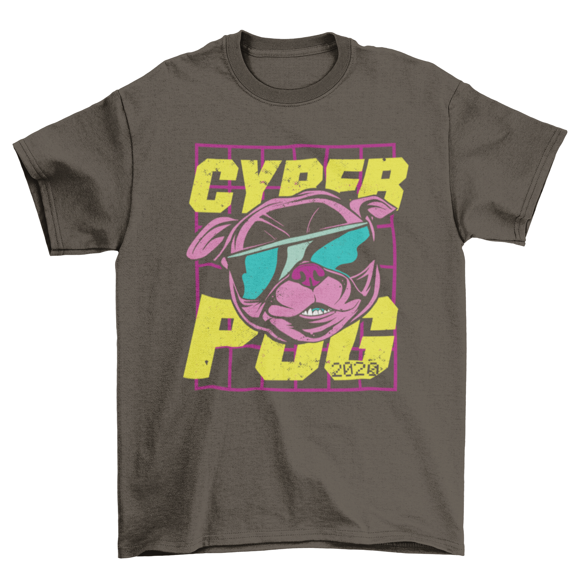 A stylish t-shirt featuring a pug wearing glasses with the quote 'Cyber pug'.