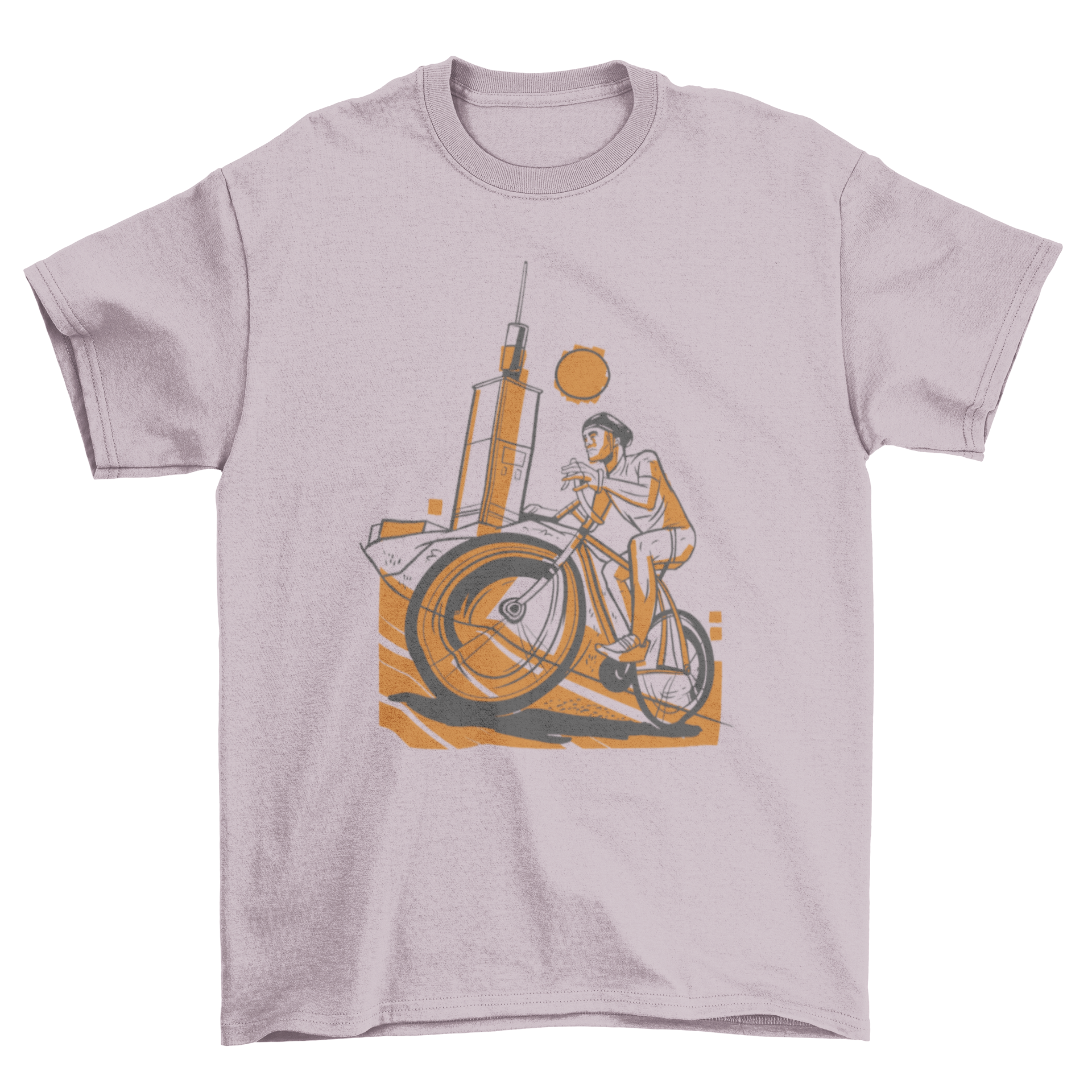 A stylish sports t-shirt featuring a cyclist riding on a cycling track, perfect for athletic wear.