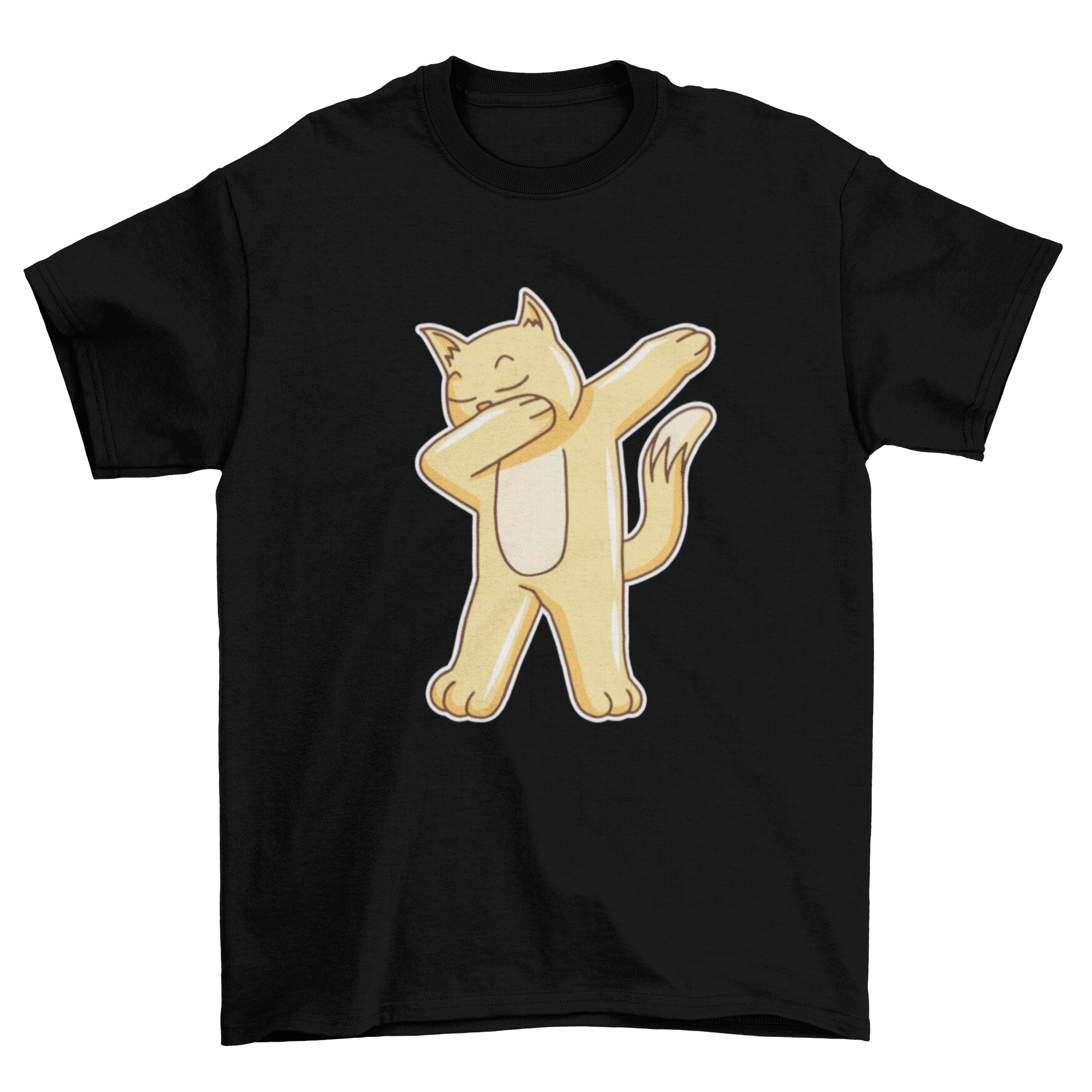 A playful dabbing cat graphic on a stylish t-shirt, showcasing a fun design for cat lovers.