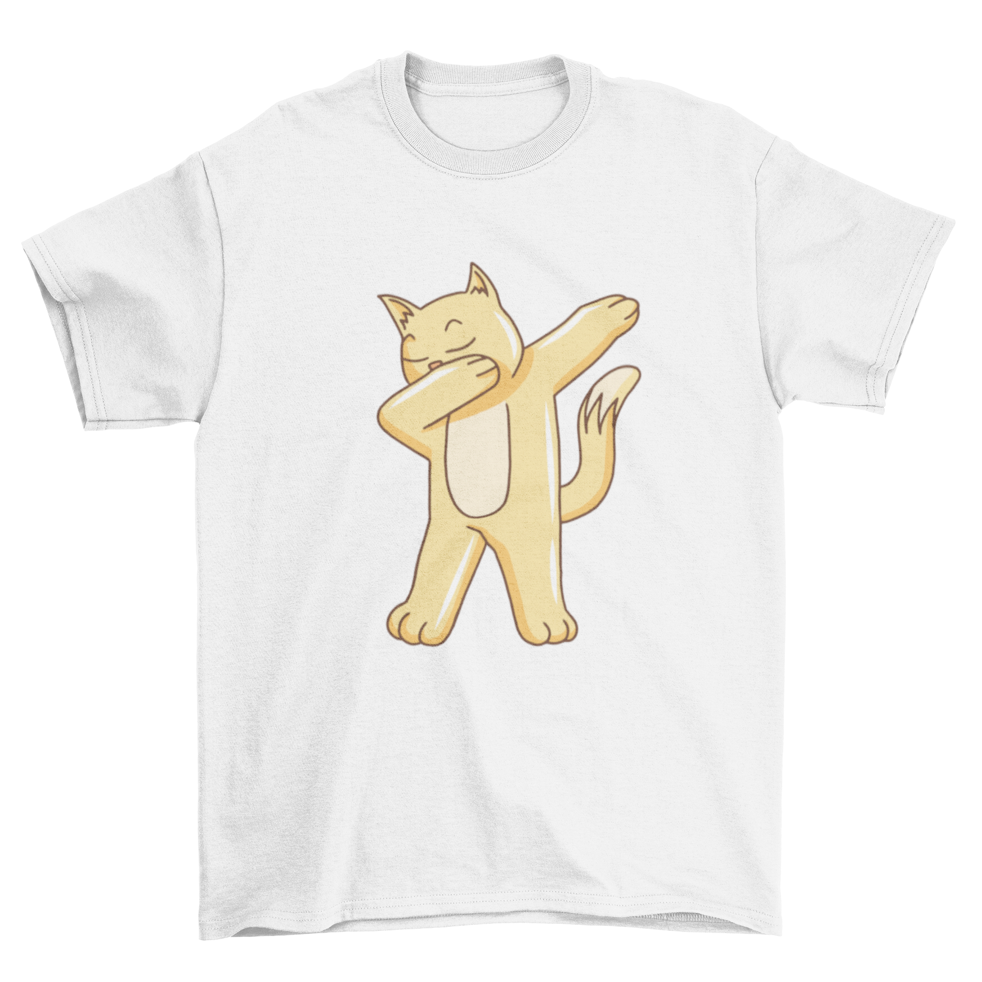 A playful dabbing cat graphic on a stylish t-shirt, showcasing a fun design for cat lovers.