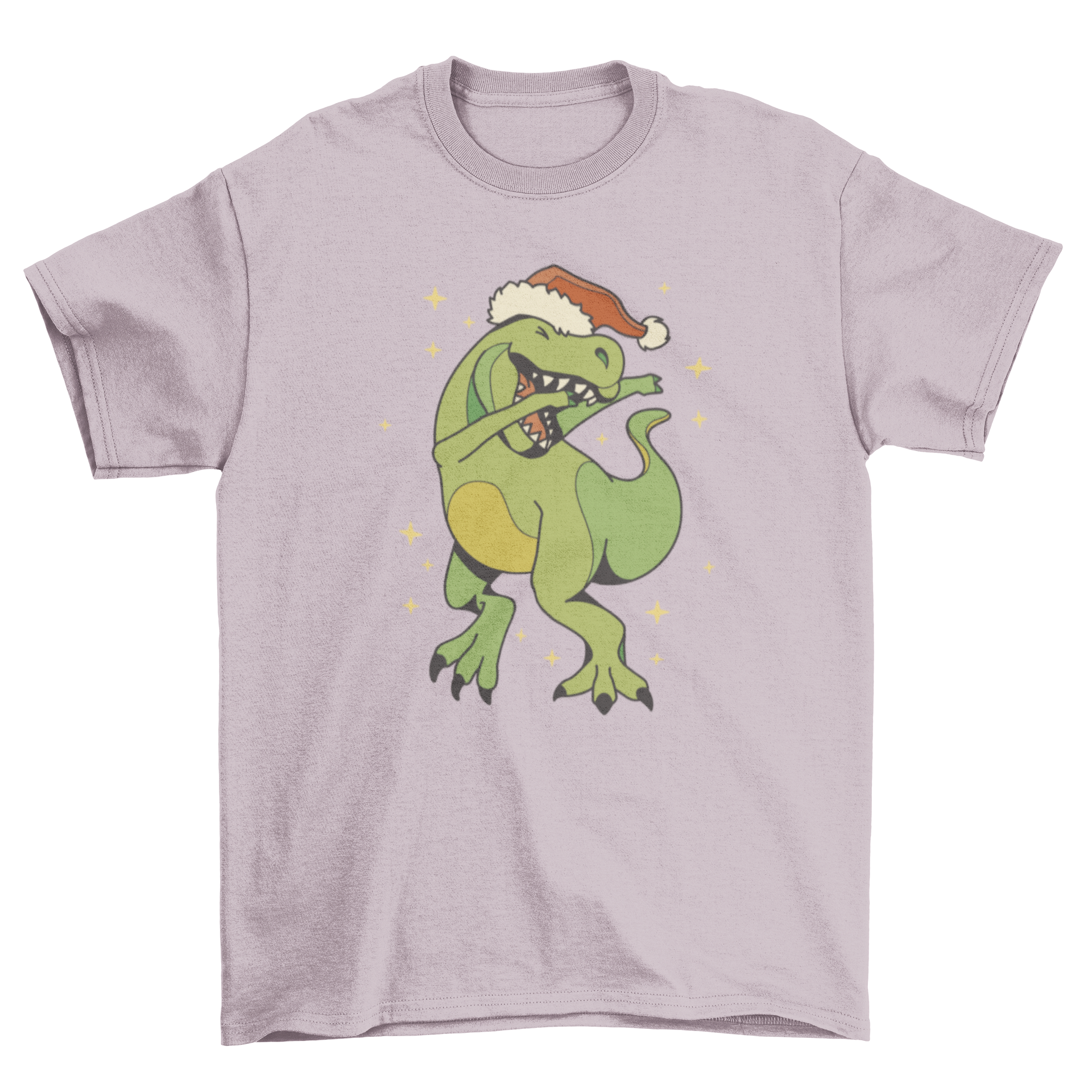 A festive t-shirt featuring a dinosaur wearing a Christmas hat and dabbing, perfect for holiday celebrations.