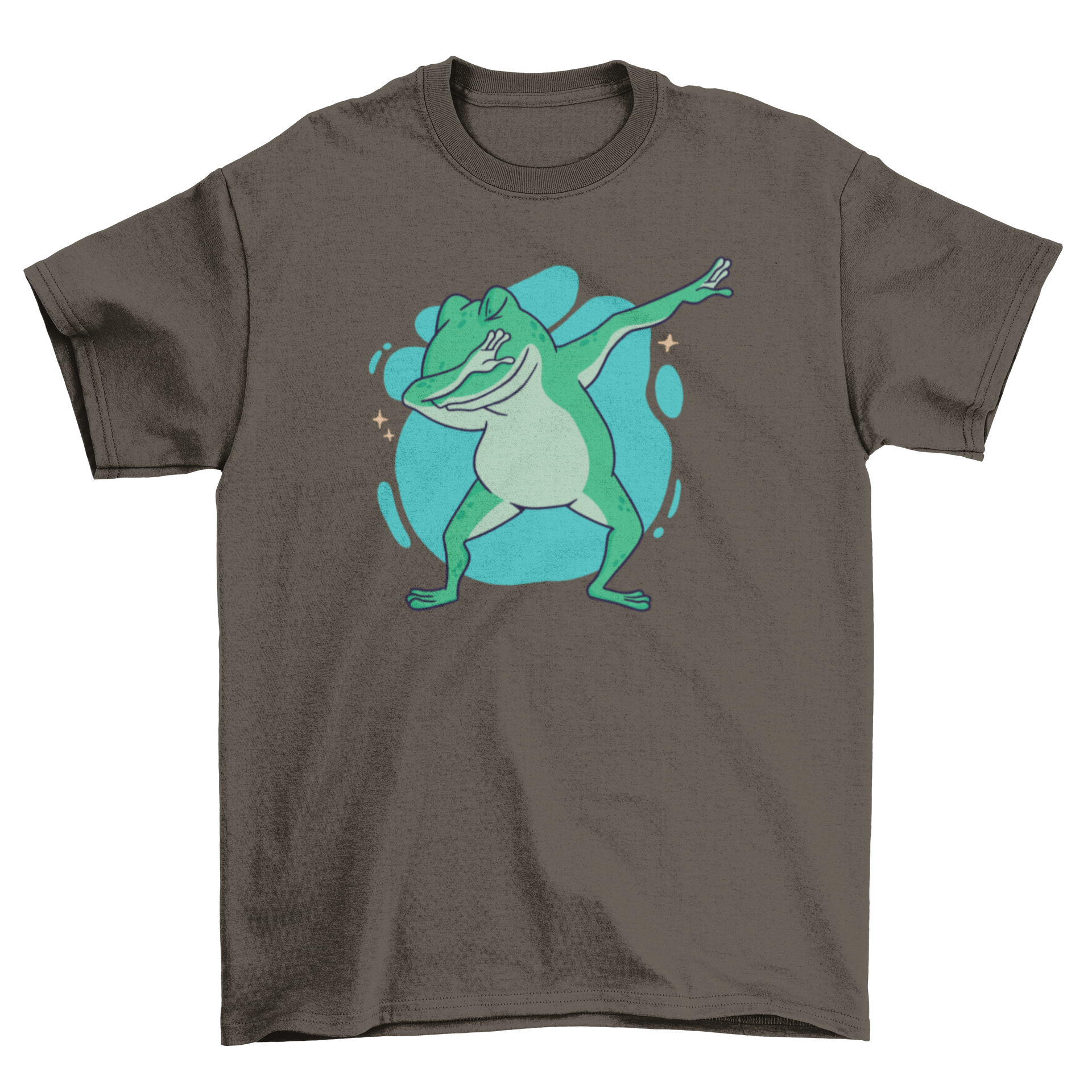 A vibrant cartoon t-shirt featuring a dabbing frog design, showcasing a playful and fun style.