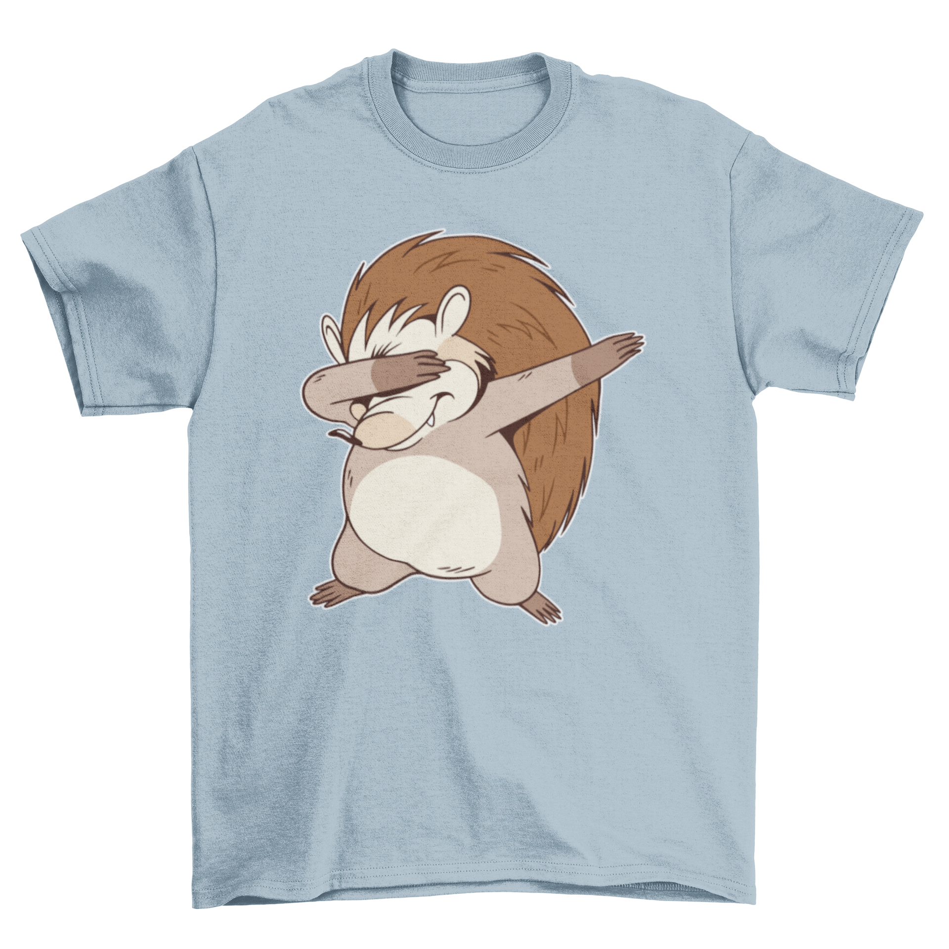 A playful Dabbing Hedgehog T-shirt featuring a cute hedgehog in a dabbing pose, perfect for casual wear.