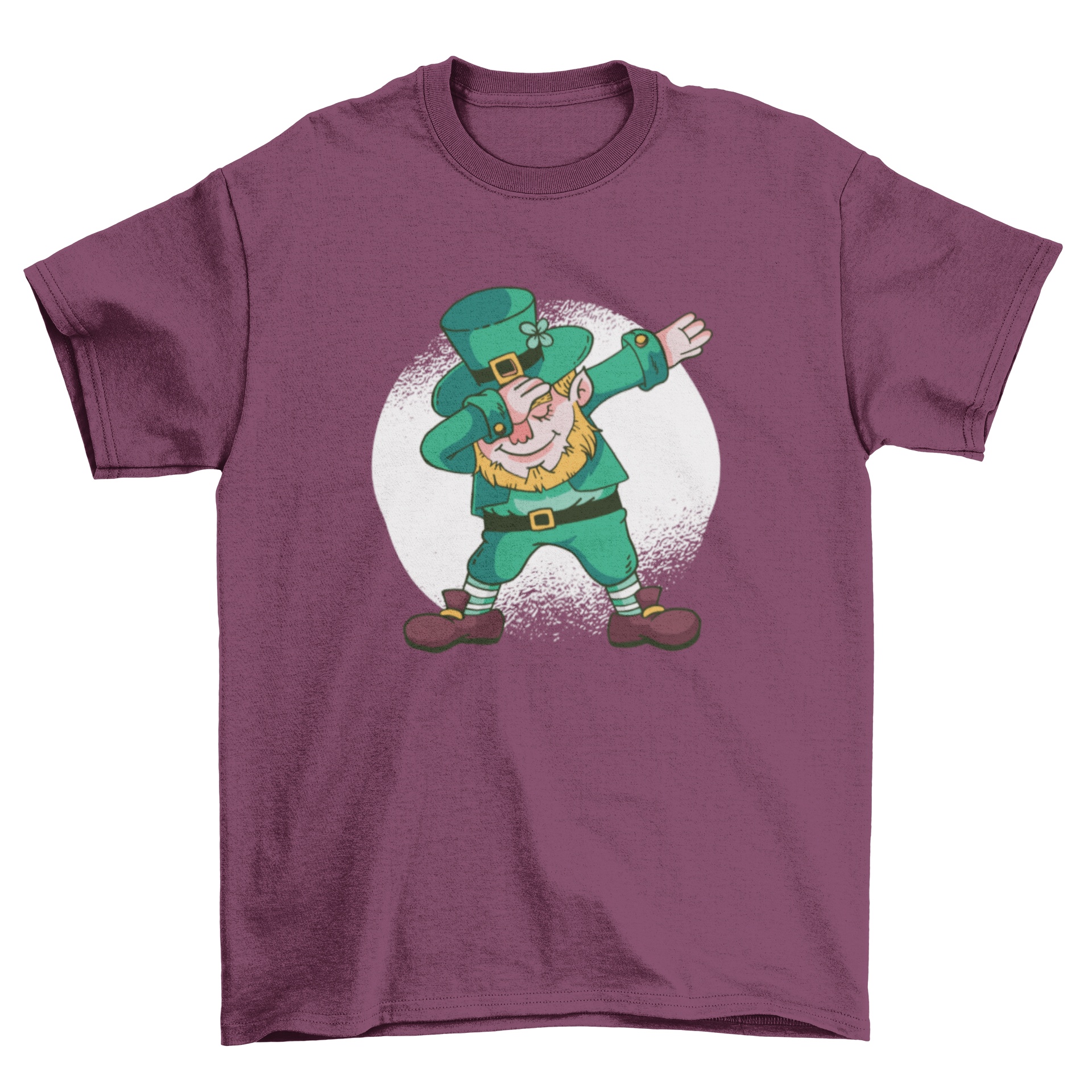 A vibrant green t-shirt featuring a dabbing leprechaun character, perfect for St. Patrick's Day celebrations.